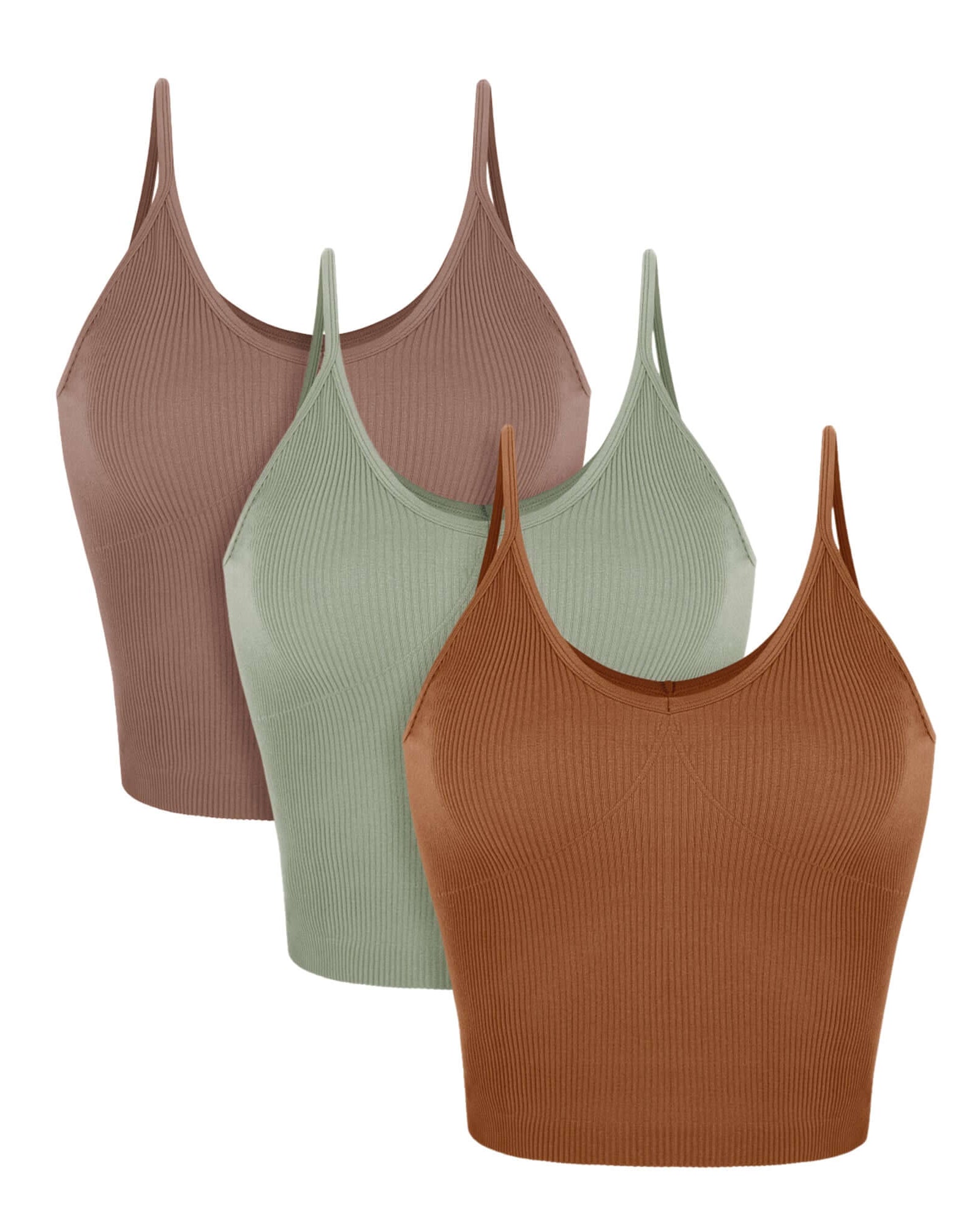 3-Pack V-Neck Seamless Crop Tank Clove+Green Milieu+Clay - ododos