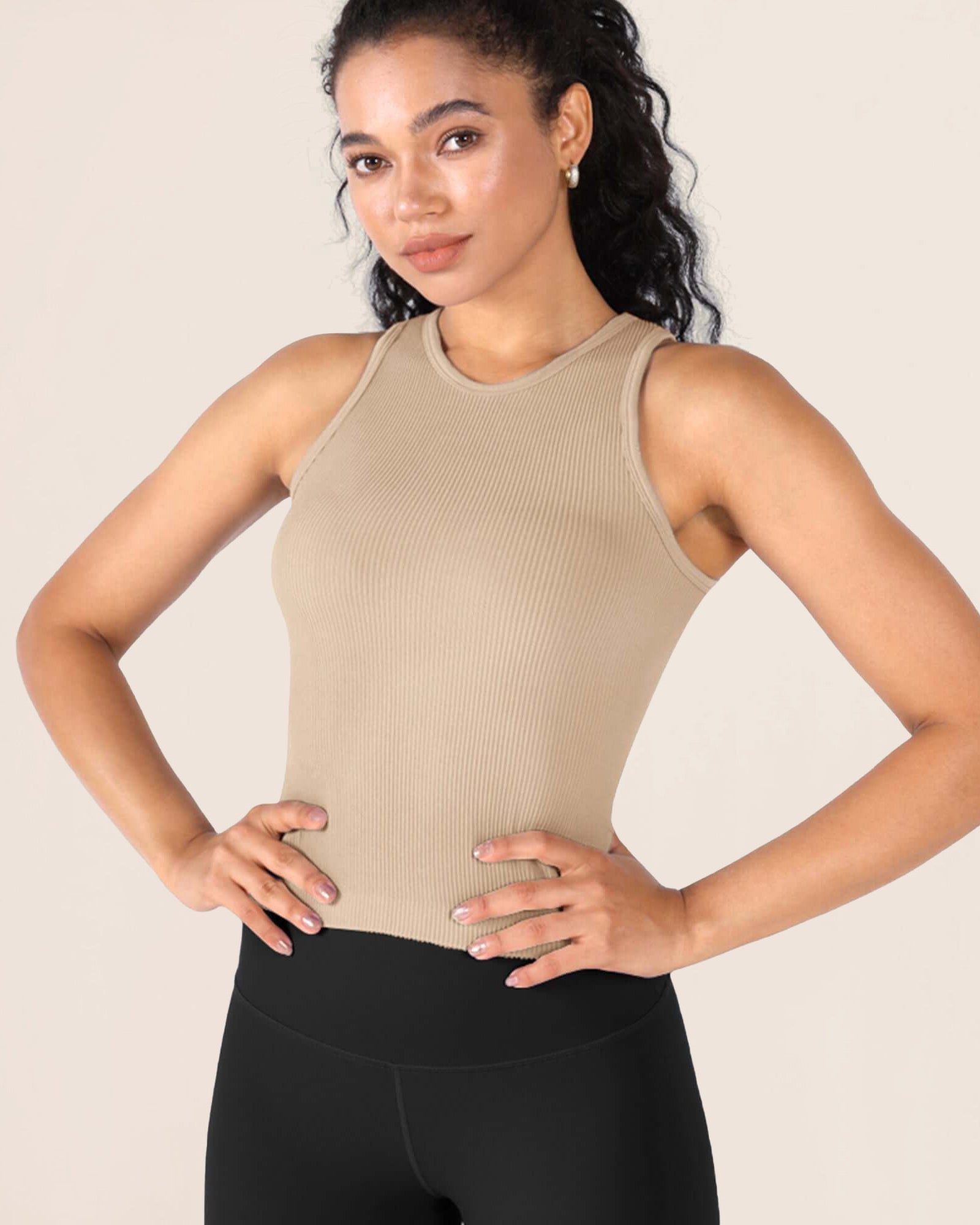 3-Pack Seamless Ribbed High Neck Tank Tops - ododos