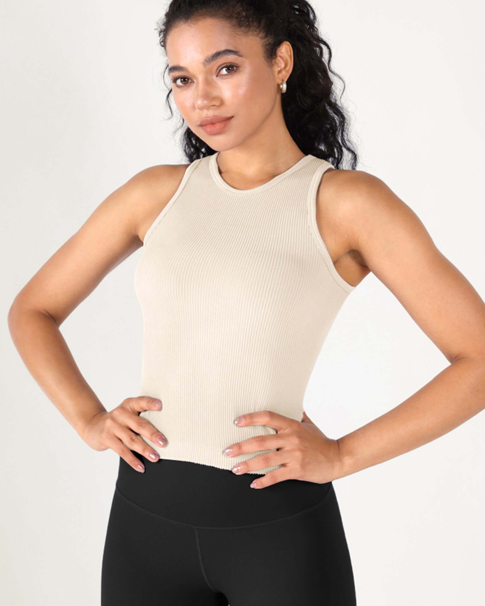 3-Pack Seamless Ribbed High Neck Tank Tops - ododos
