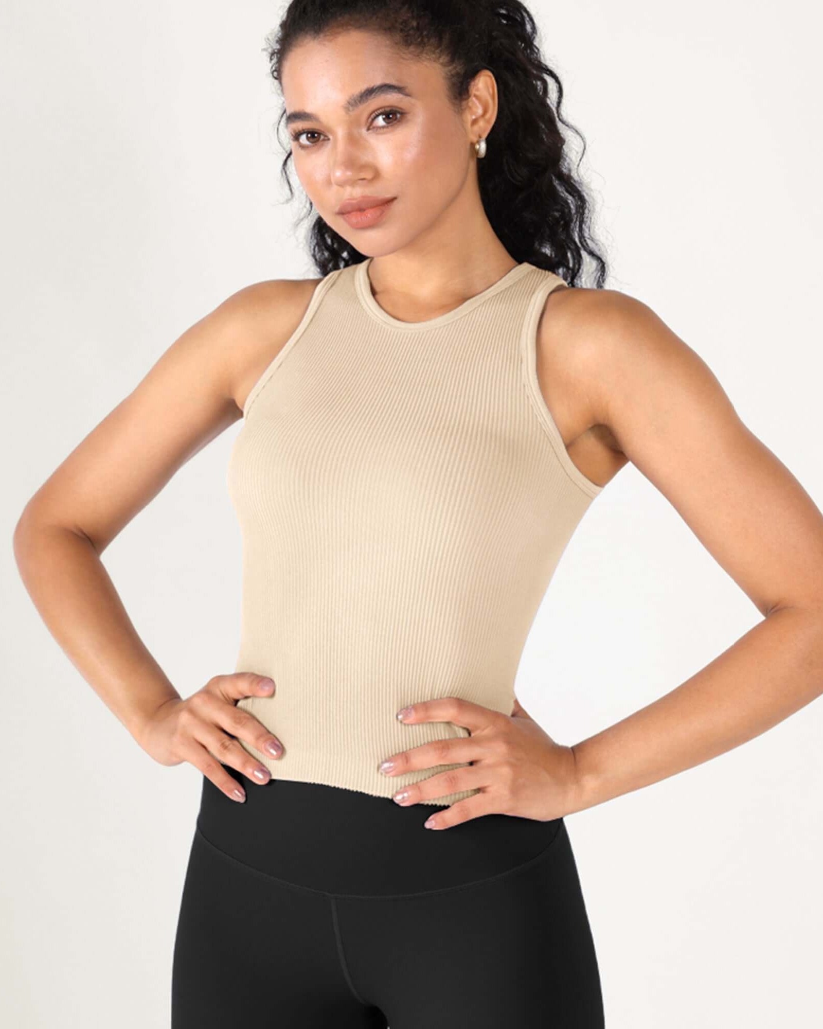 3-Pack Seamless Ribbed High Neck Tank Tops - ododos