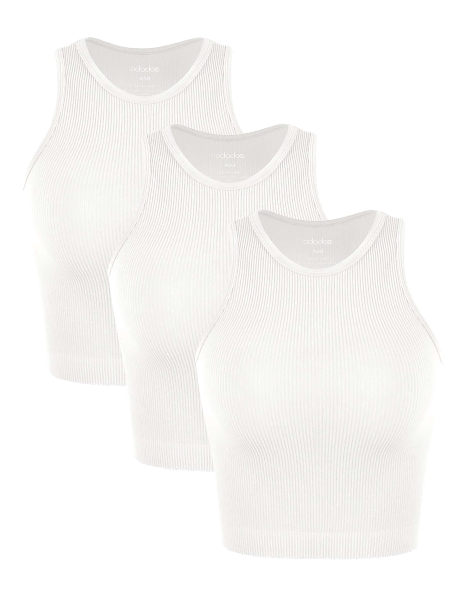 3-Pack Seamless Ribbed High Neck Tank Tops White+White+White - ododos