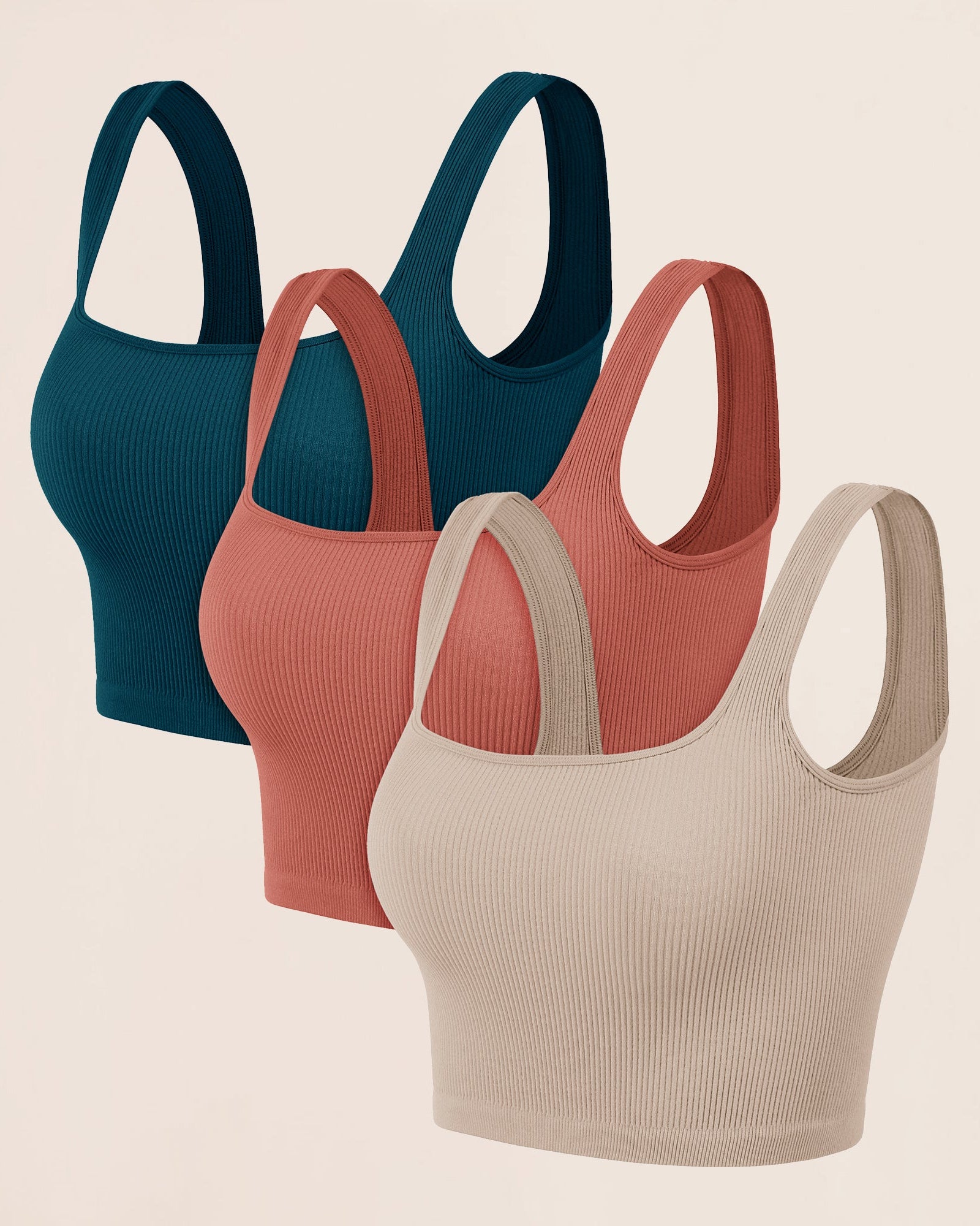 3-Pack Crop Length Seamless Square Neck Ribbed Knit Tank - ododos