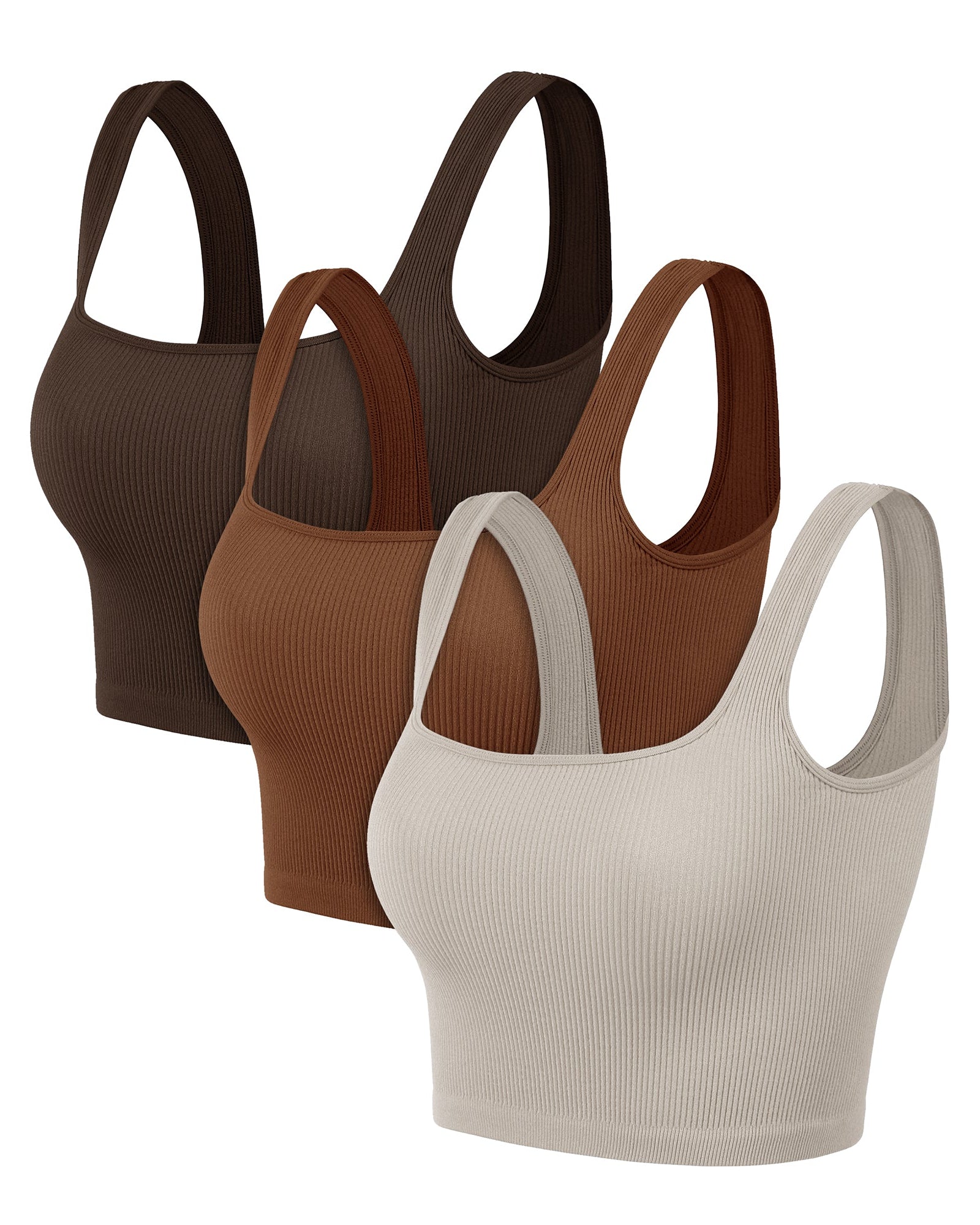 3-Pack Crop Length Seamless Square Neck Ribbed Knit Tank - ododos