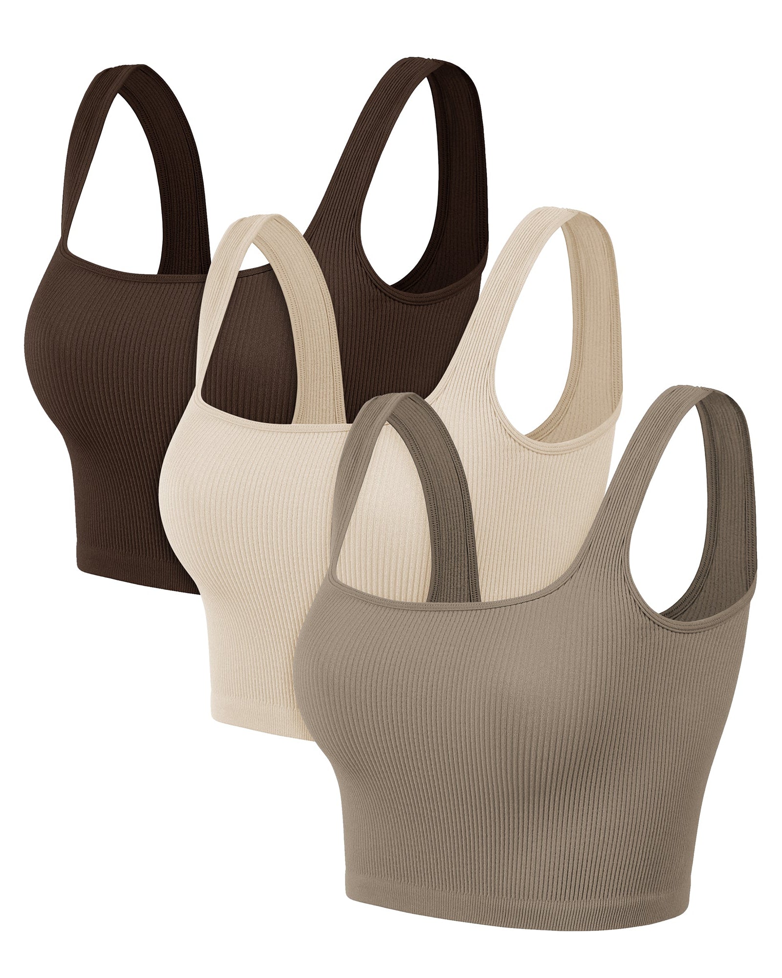 3-Pack Crop Length Seamless Square Neck Ribbed Knit Tank - ododos