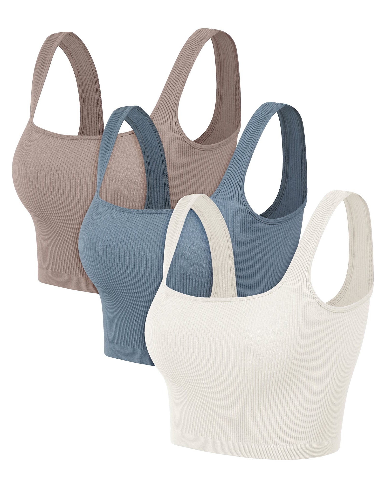 3-Pack Crop Length Seamless Square Neck Ribbed Knit Tank - ododos