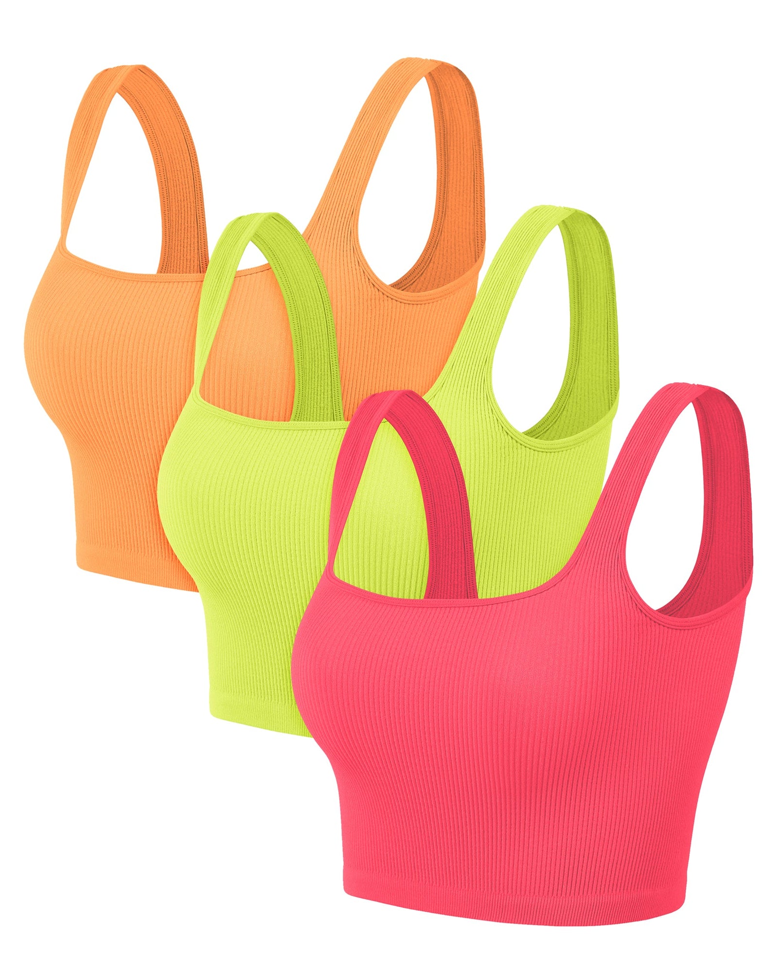 3-Pack Crop Length Seamless Square Neck Ribbed Knit Tank - ododos