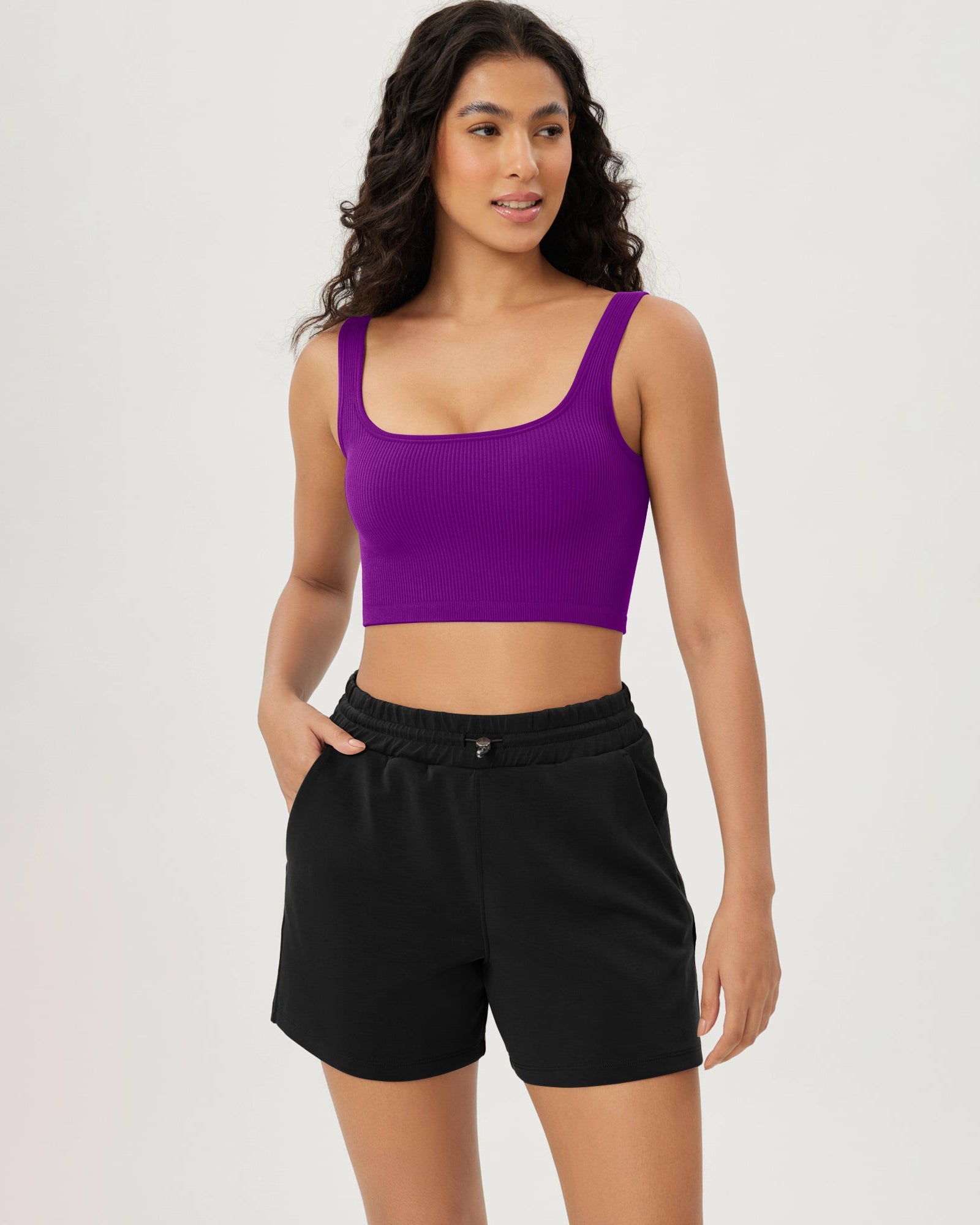 3-Pack Crop Length Seamless Square Neck Ribbed Knit Tank - ododos