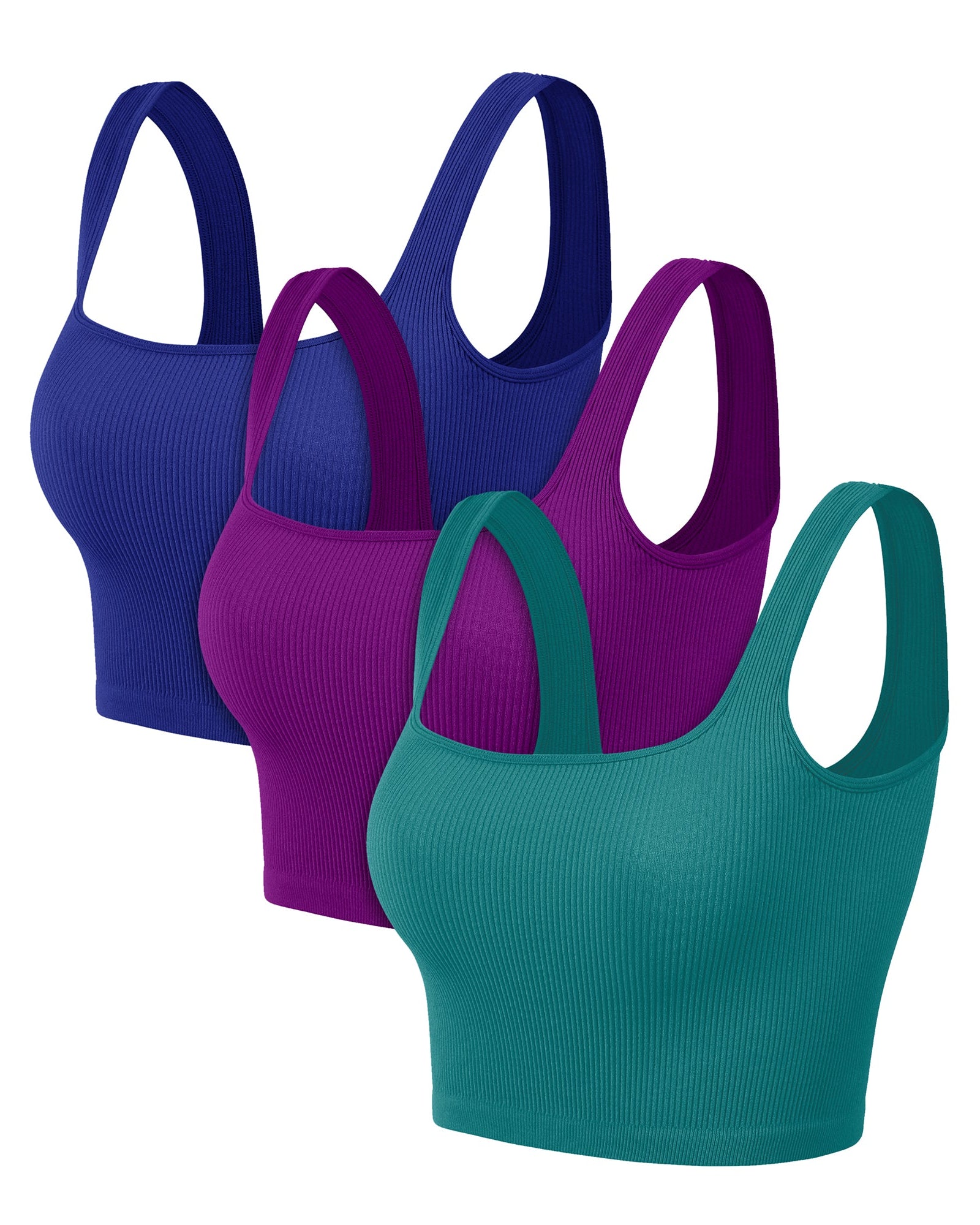 3-Pack Crop Length Seamless Square Neck Ribbed Knit Tank - ododos