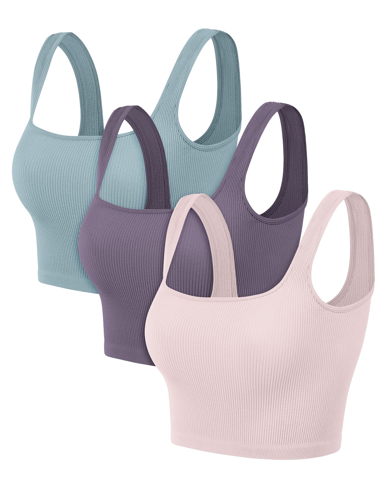 3-Pack Crop Length Seamless Square Neck Ribbed Knit Tank - ododos
