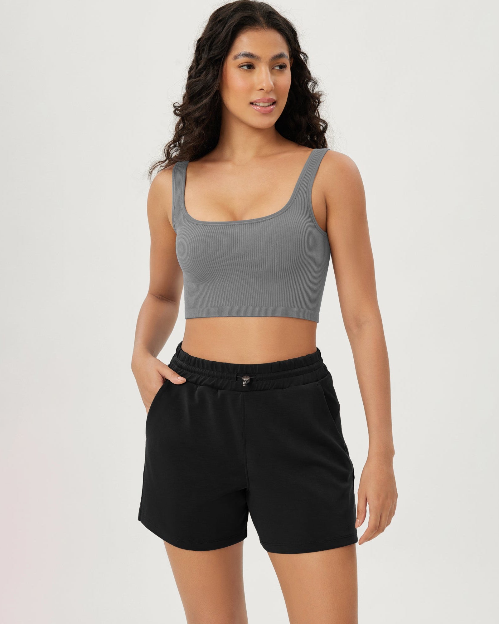 3-Pack Crop Length Seamless Square Neck Ribbed Knit Tank - ododos