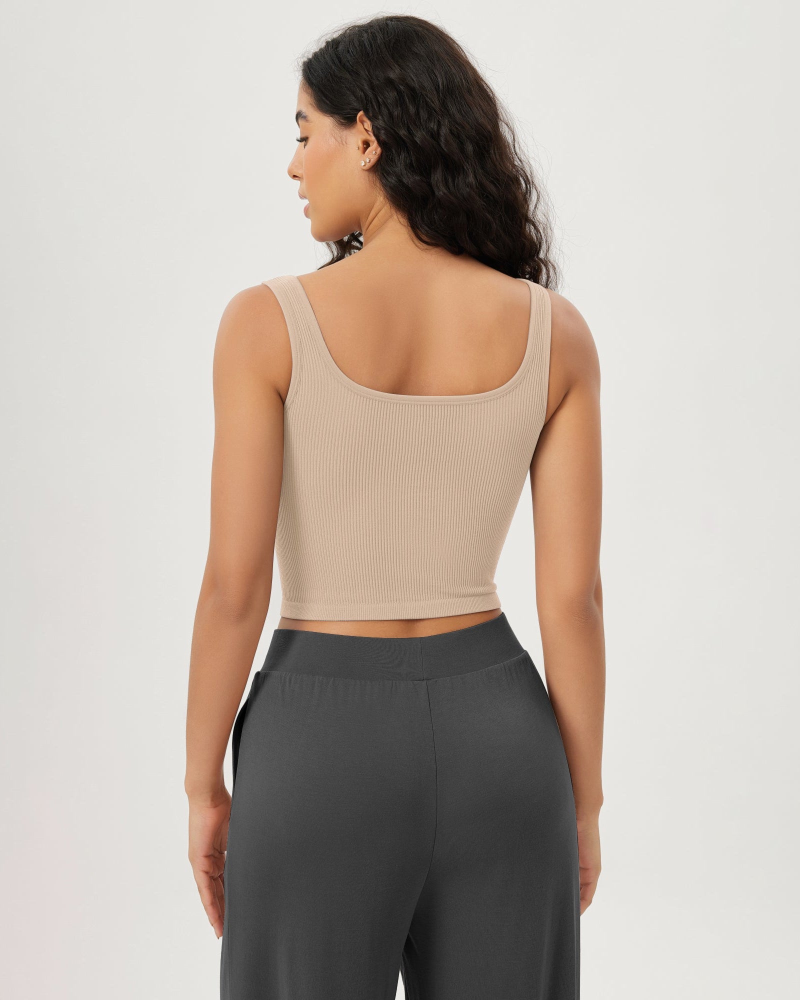 3-Pack Long Crop Length Seamless Square Neck Ribbed Knit Tank - ododos