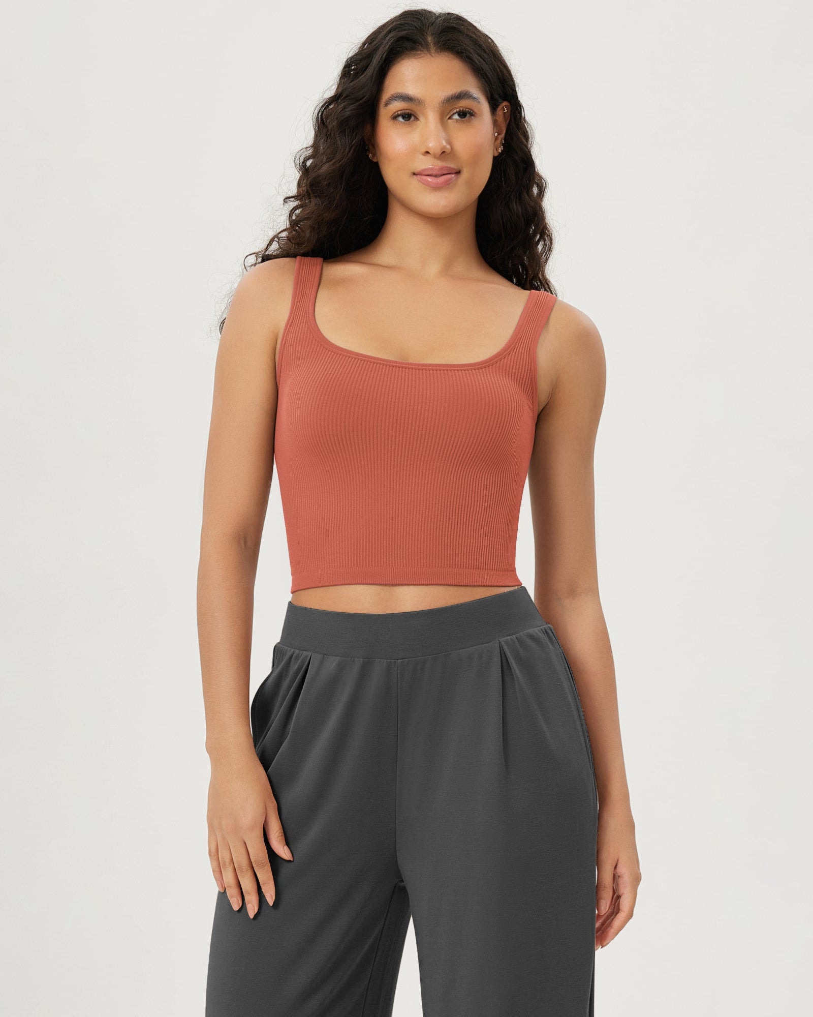 3-Pack Long Crop Length Seamless Square Neck Ribbed Knit Tank - ododos