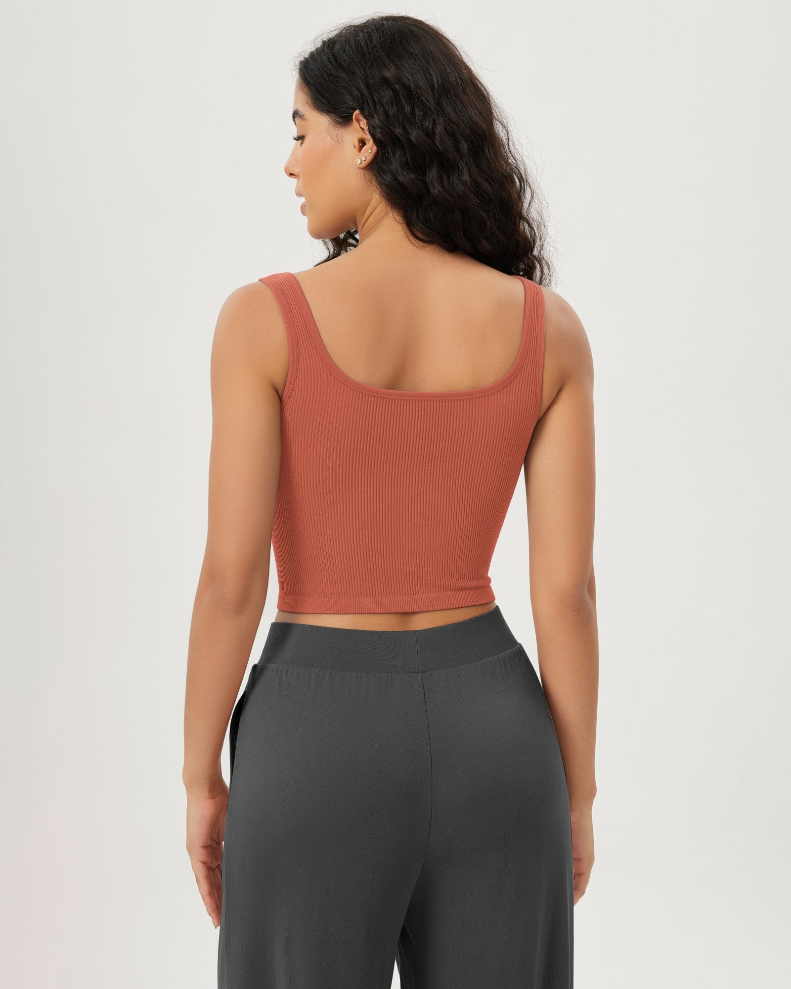 3-Pack Long Crop Length Seamless Square Neck Ribbed Knit Tank - ododos