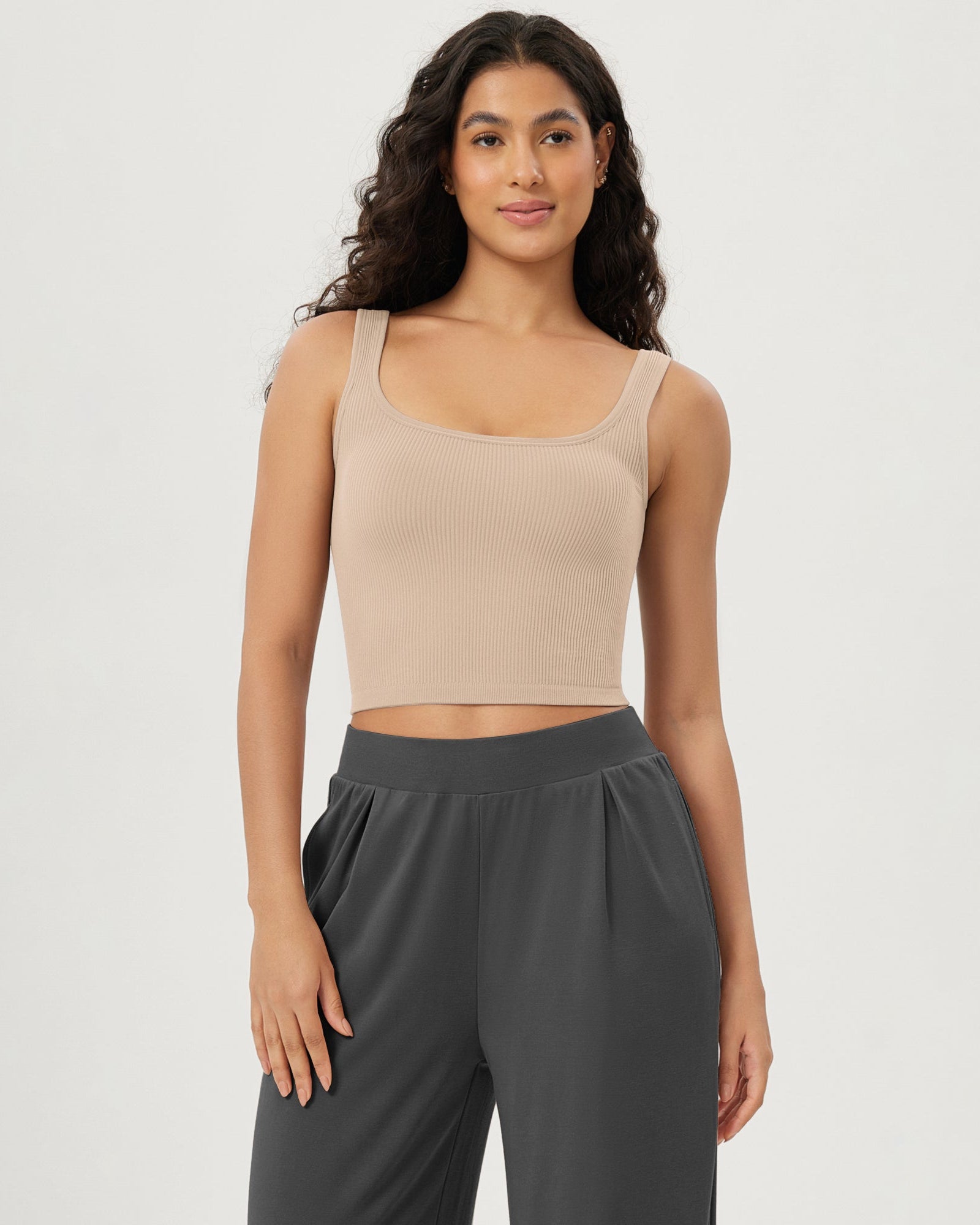 3-Pack Long Crop Length Seamless Square Neck Ribbed Knit Tank - ododos