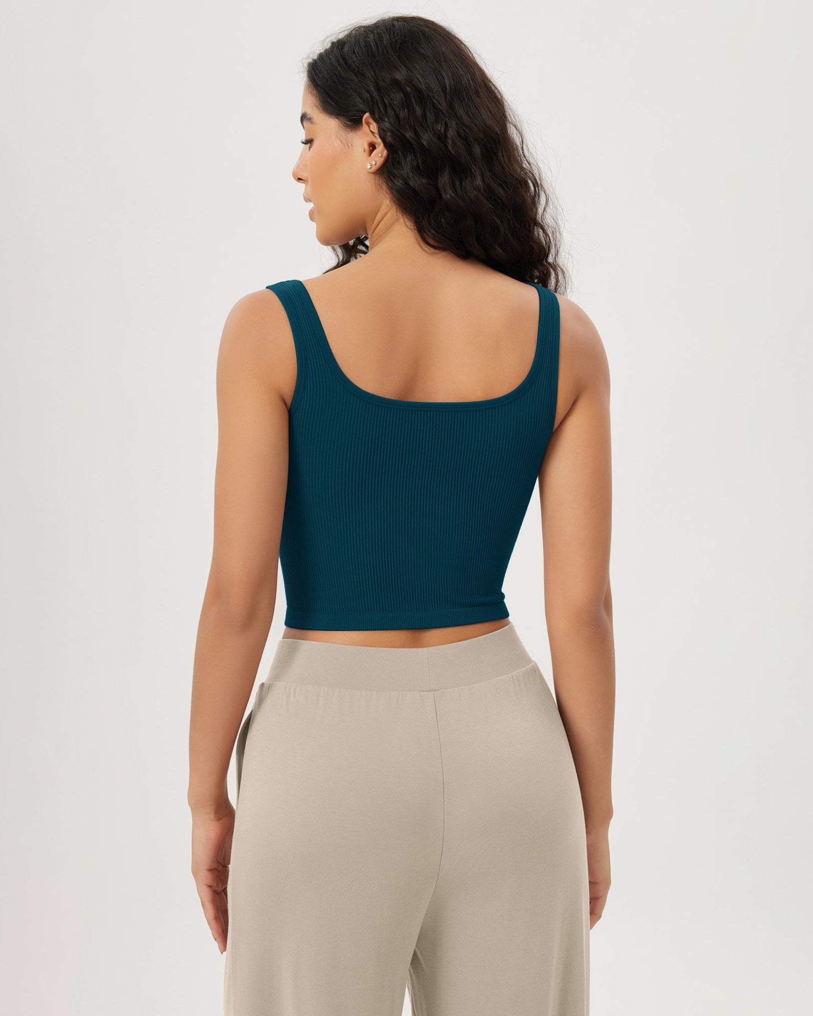 3-Pack Long Crop Length Seamless Square Neck Ribbed Knit Tank - ododos
