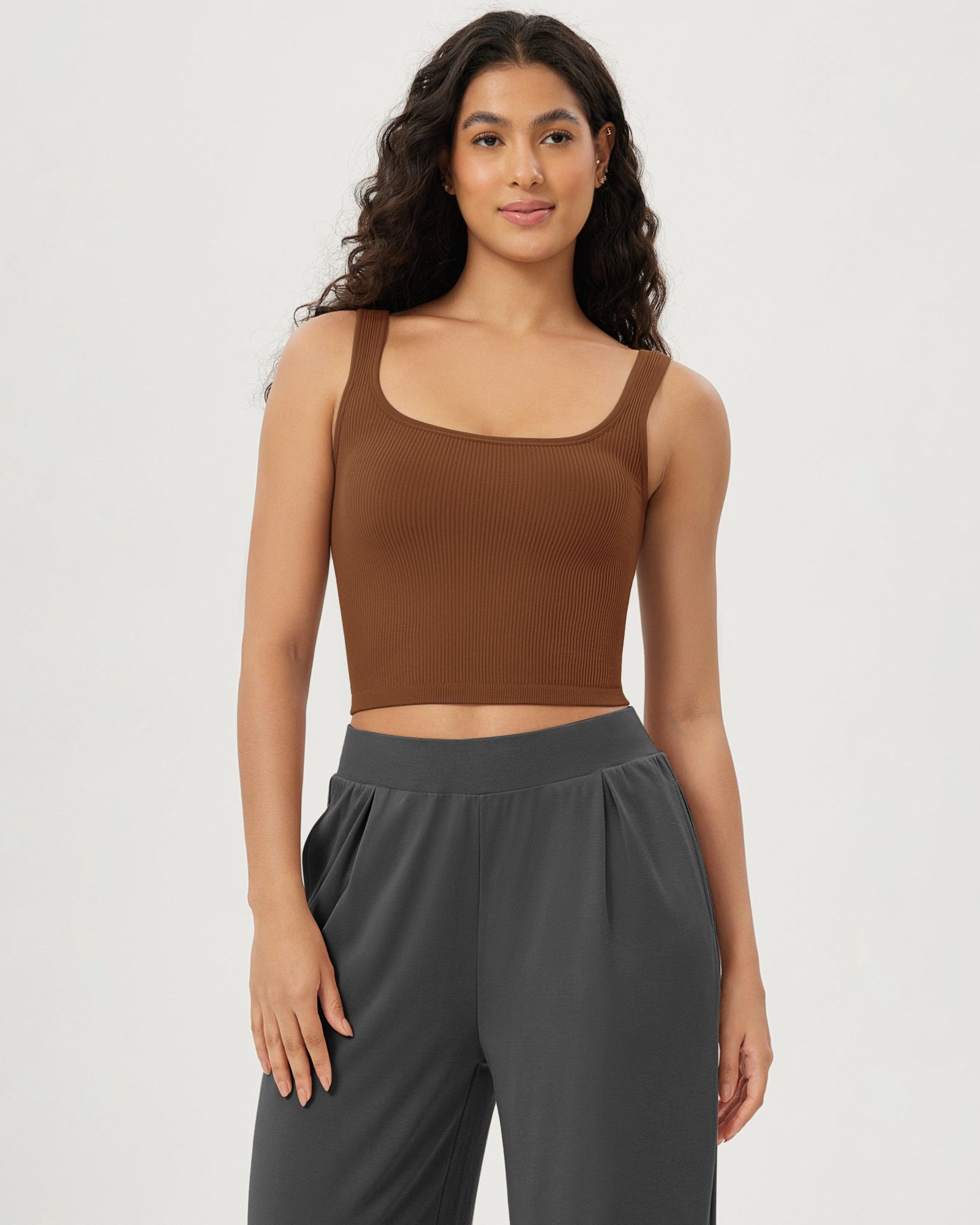 3-Pack Long Crop Length Seamless Square Neck Ribbed Knit Tank - ododos