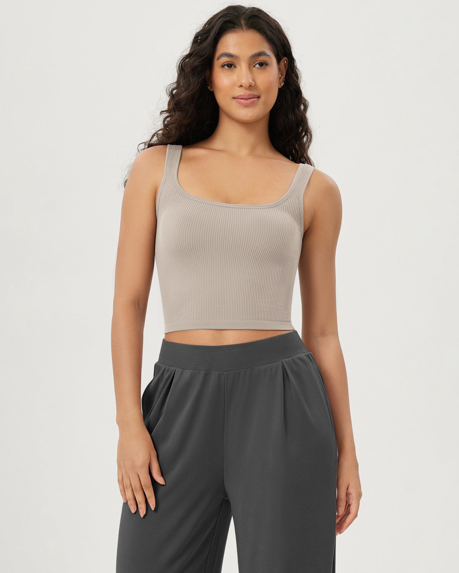 3-Pack Long Crop Length Seamless Square Neck Ribbed Knit Tank - ododos