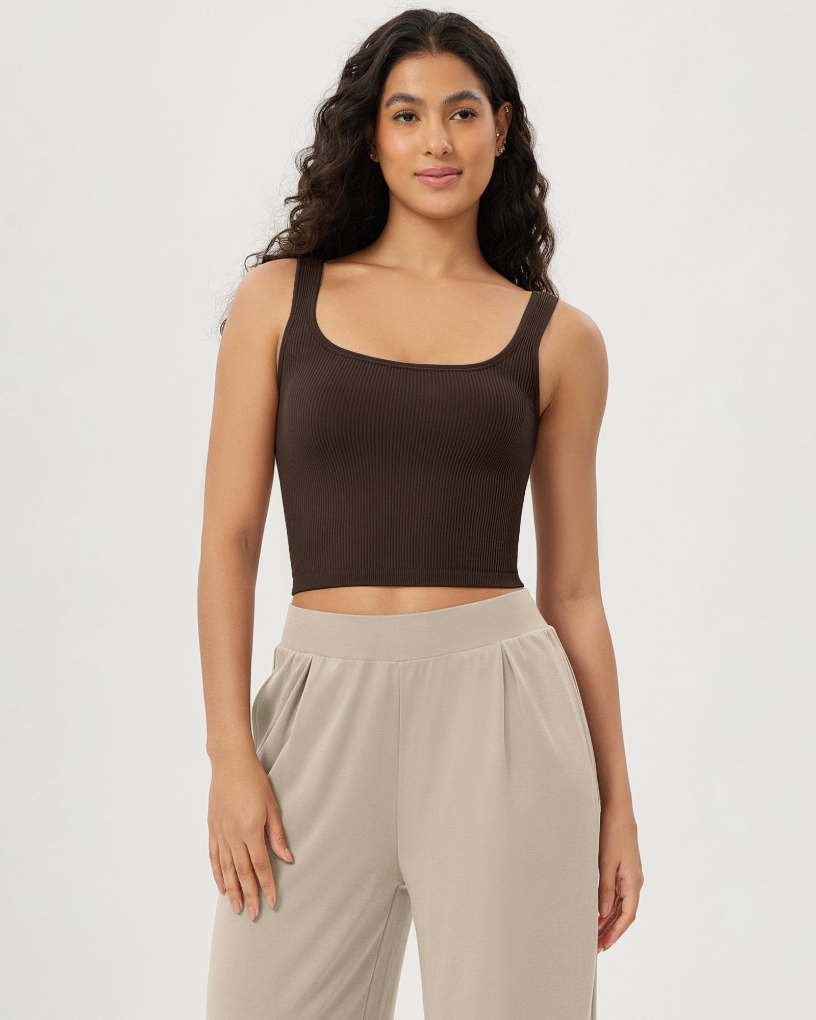 3-Pack Long Crop Length Seamless Square Neck Ribbed Knit Tank - ododos