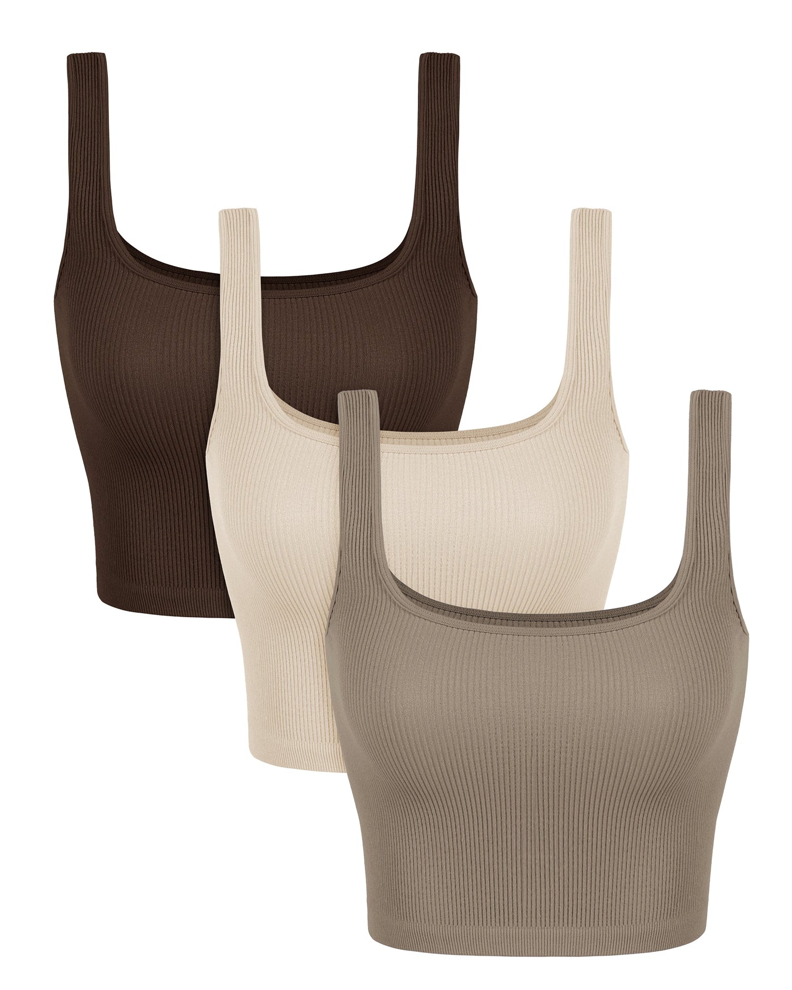 3-Pack Long Crop Length Seamless Square Neck Ribbed Knit Tank - ododos