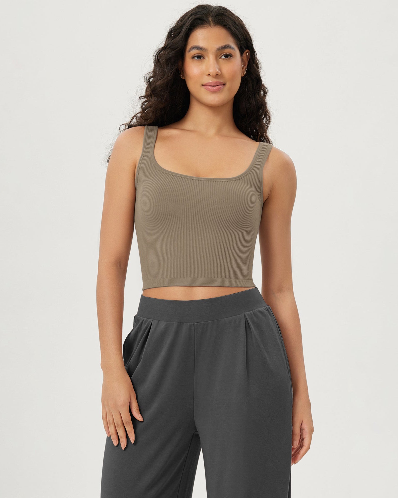 3-Pack Long Crop Length Seamless Square Neck Ribbed Knit Tank - ododos