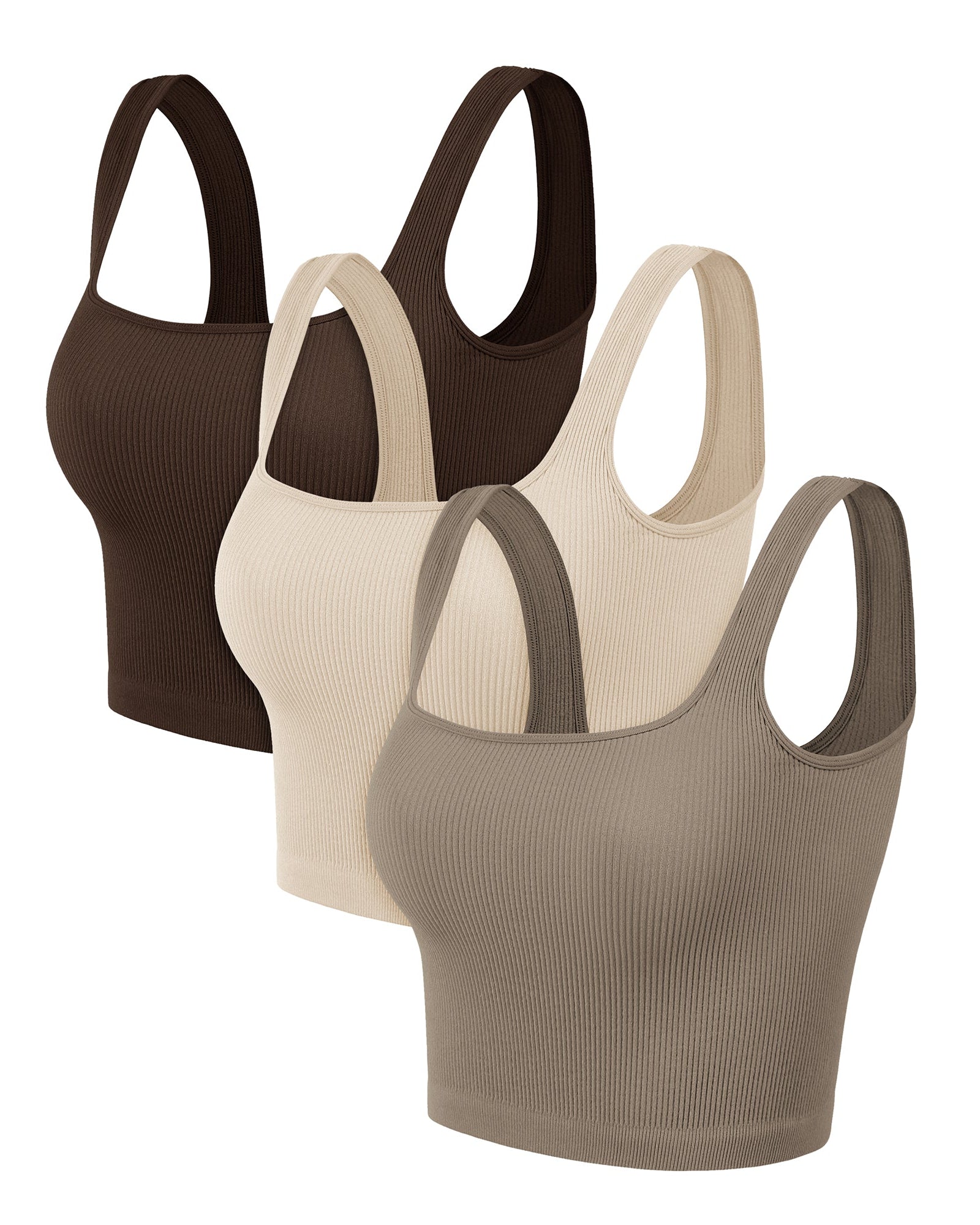 3-Pack Long Crop Length Seamless Square Neck Ribbed Knit Tank - ododos