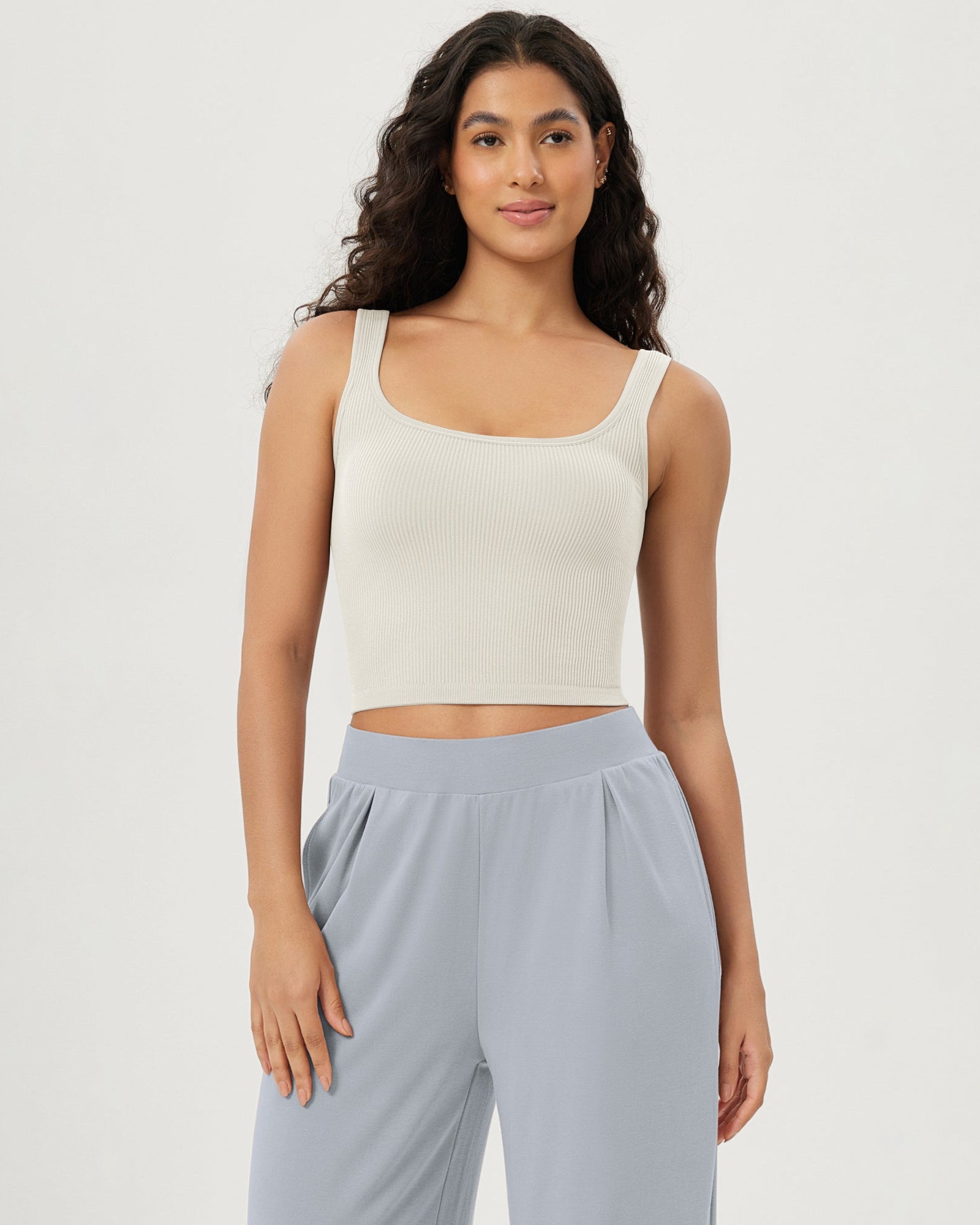 3-Pack Long Crop Length Seamless Square Neck Ribbed Knit Tank - ododos