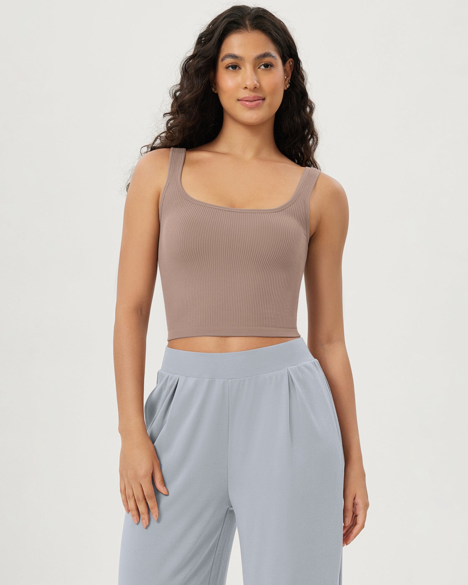 3-Pack Long Crop Length Seamless Square Neck Ribbed Knit Tank - ododos