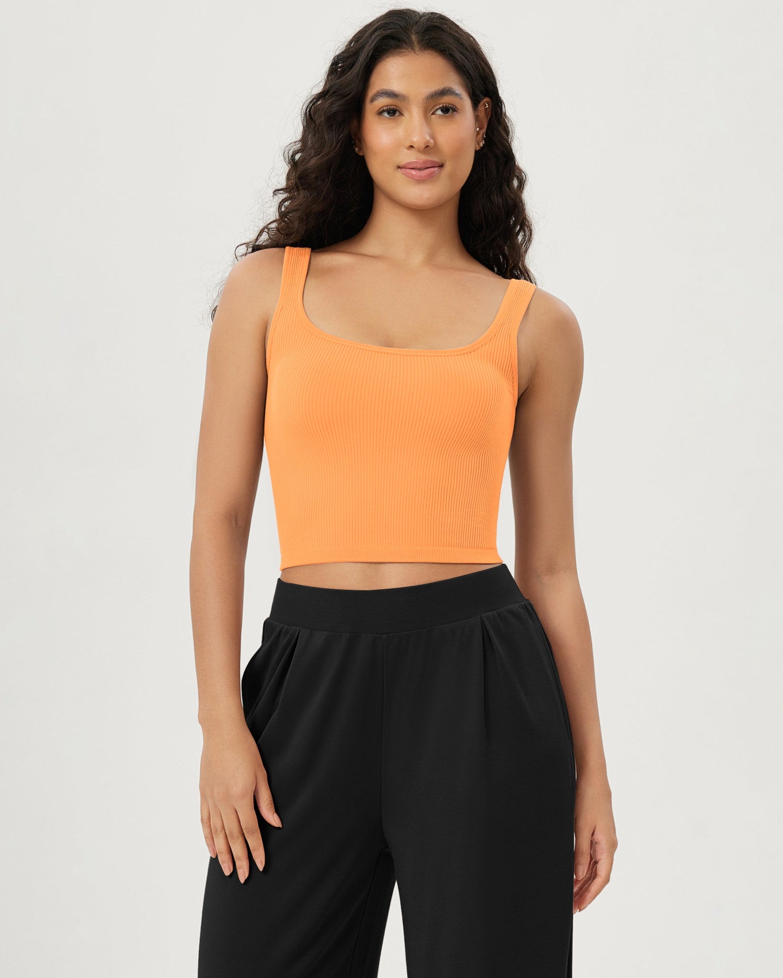 3-Pack Long Crop Length Seamless Square Neck Ribbed Knit Tank - ododos