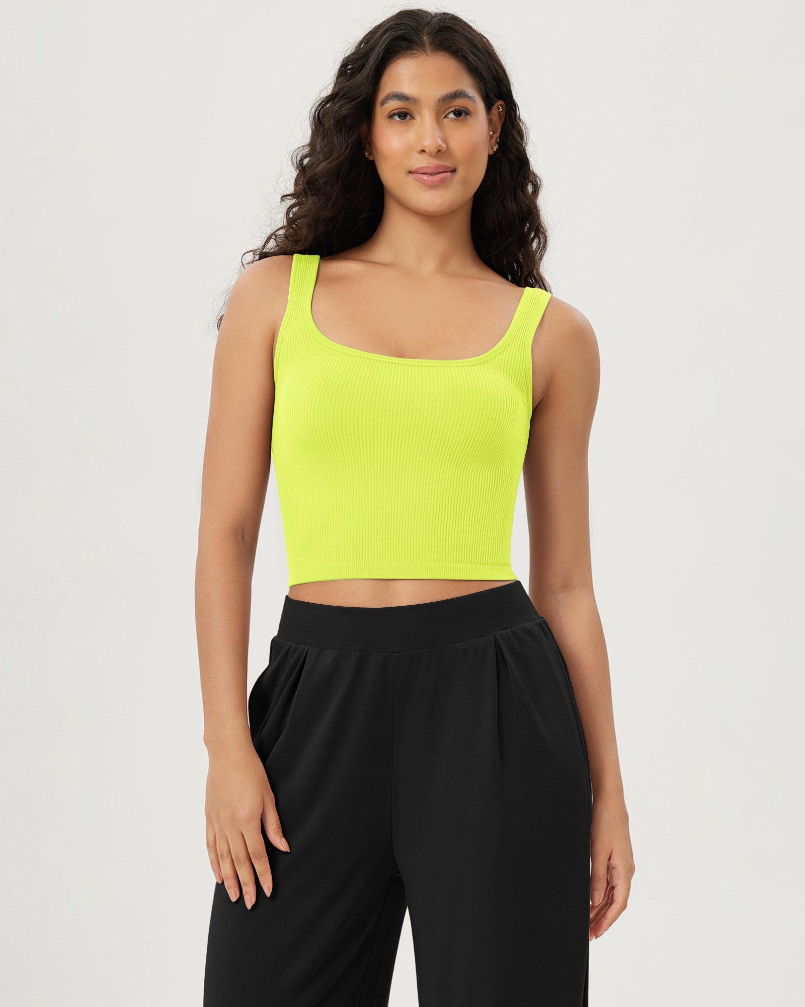 3-Pack Long Crop Length Seamless Square Neck Ribbed Knit Tank - ododos