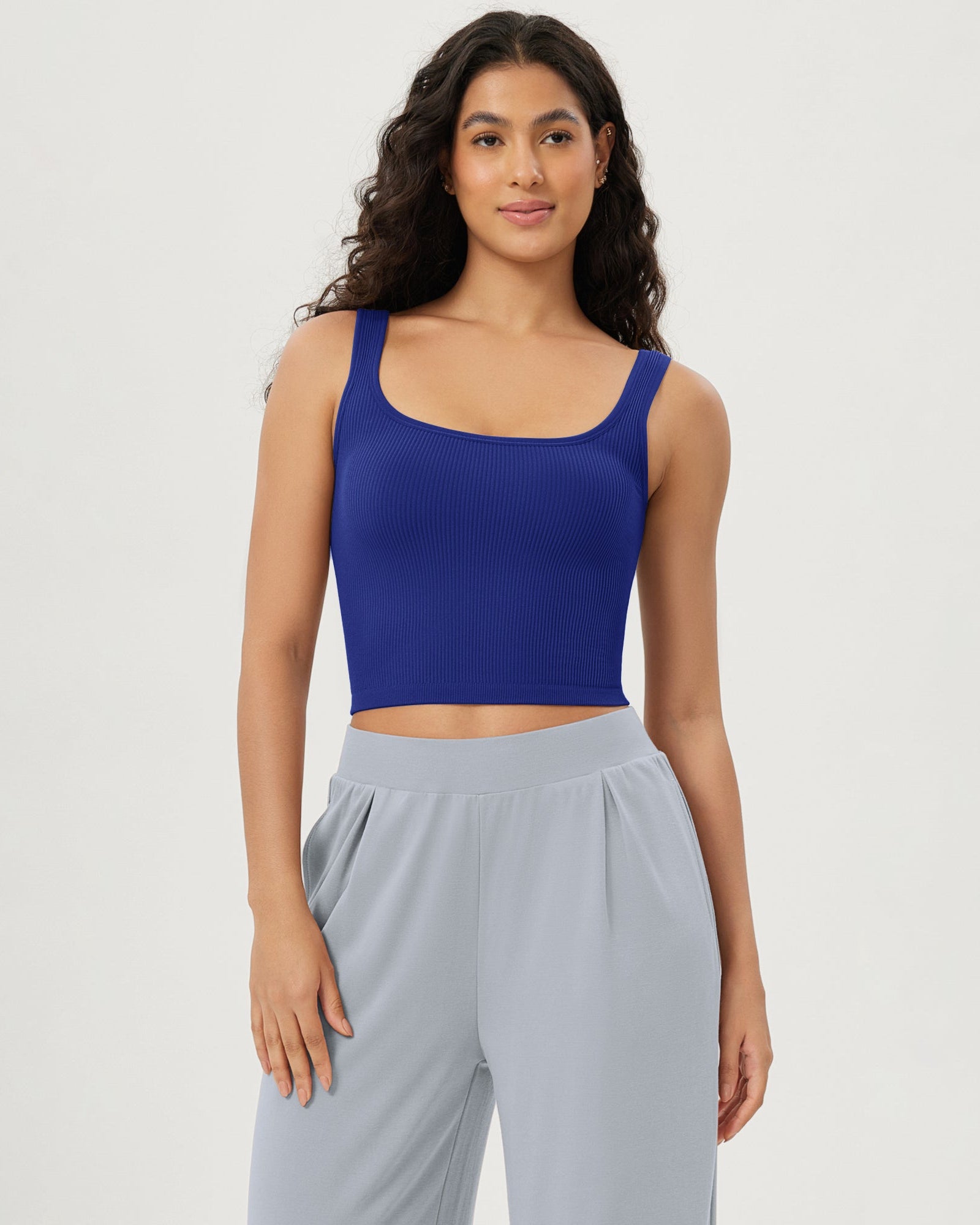 3-Pack Long Crop Length Seamless Square Neck Ribbed Knit Tank - ododos