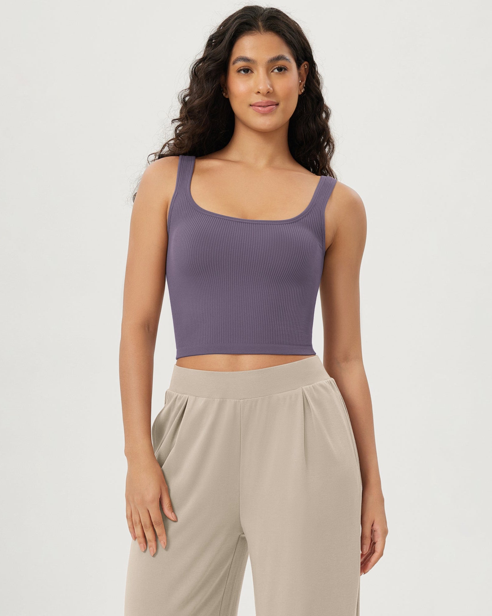 3-Pack Long Crop Length Seamless Square Neck Ribbed Knit Tank - ododos