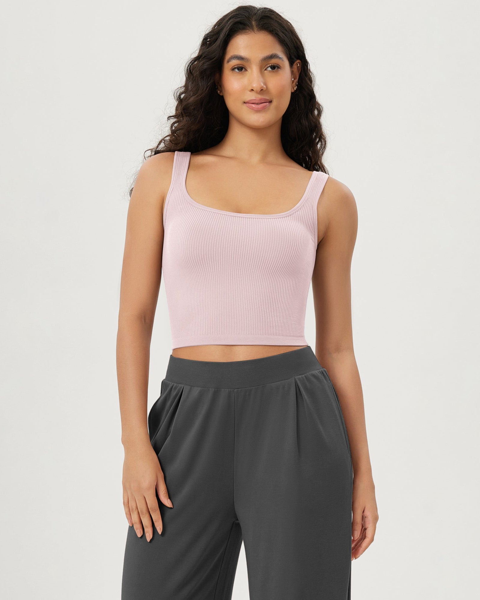3-Pack Long Crop Length Seamless Square Neck Ribbed Knit Tank - ododos