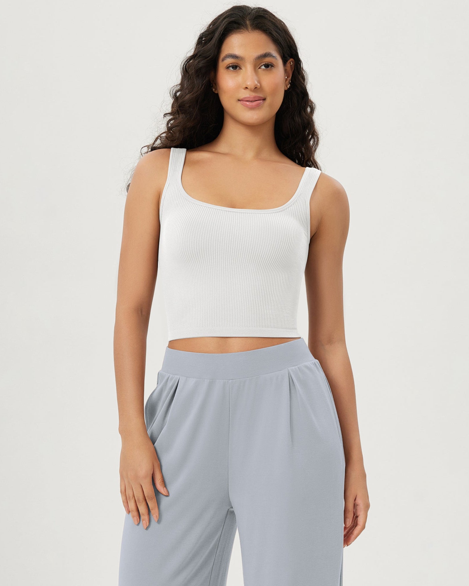 3-Pack Long Crop Length Seamless Square Neck Ribbed Knit Tank - ododos