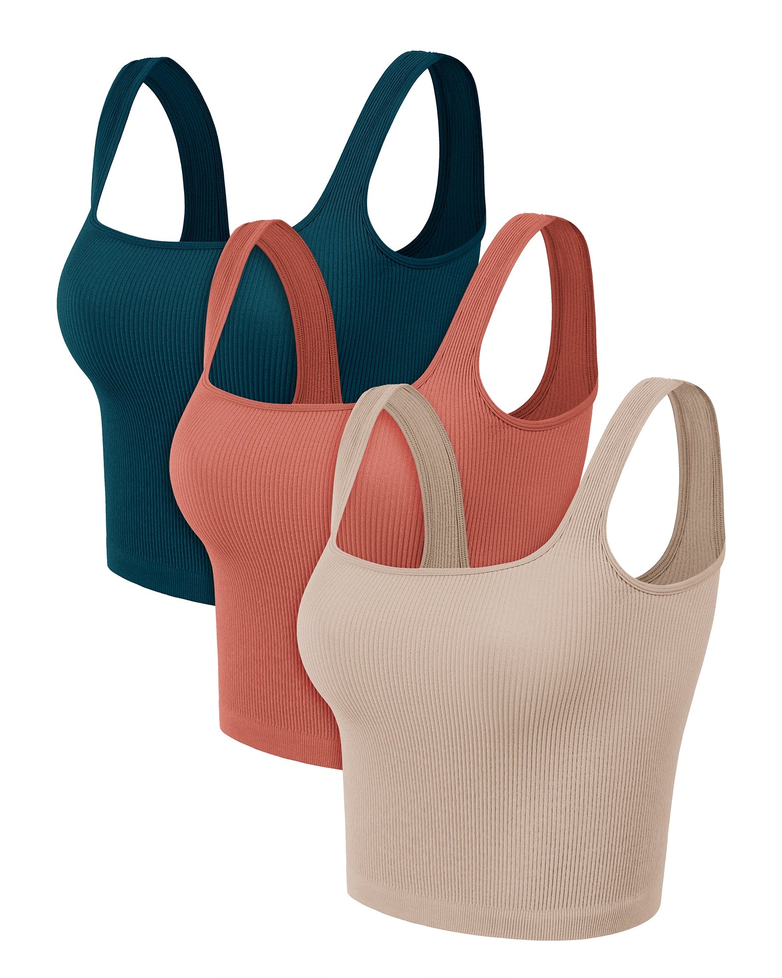 3-Pack Waist Length Seamless Square Neck Ribbed Knit Tank - ododos