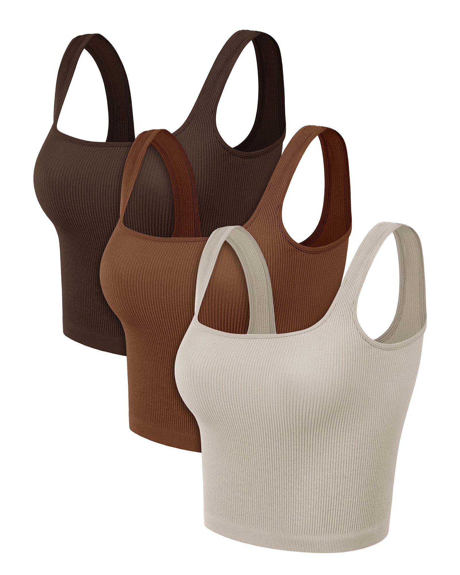 3-Pack Waist Length Seamless Square Neck Ribbed Knit Tank - ododos