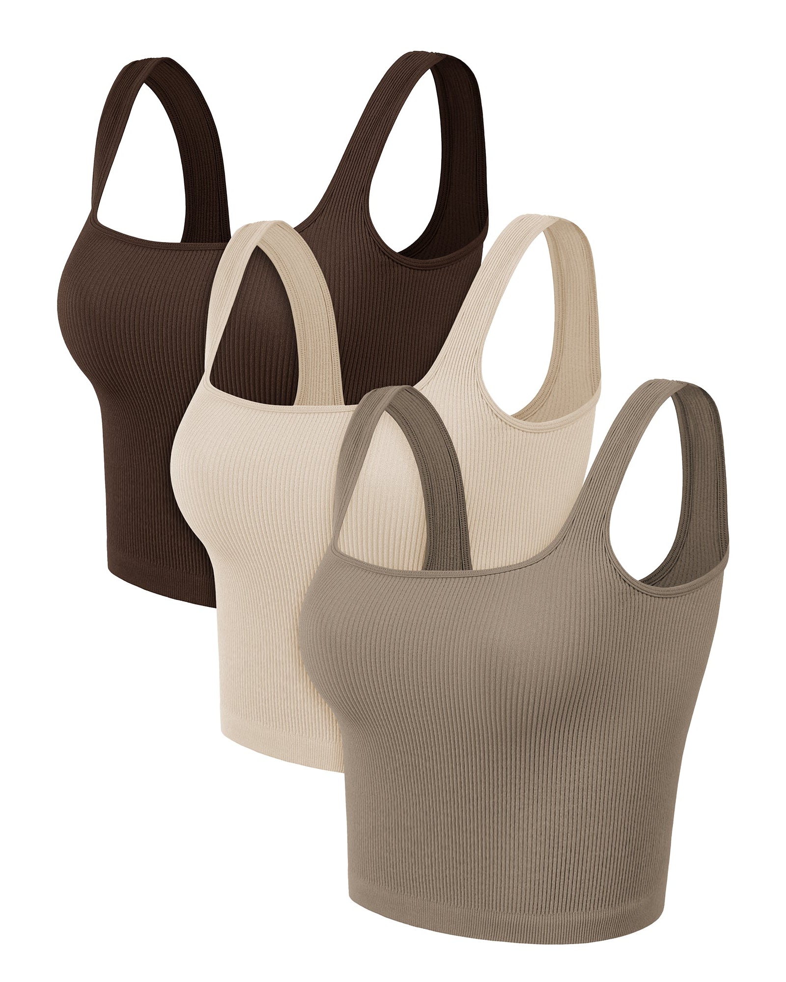 3-Pack Waist Length Seamless Square Neck Ribbed Knit Tank - ododos
