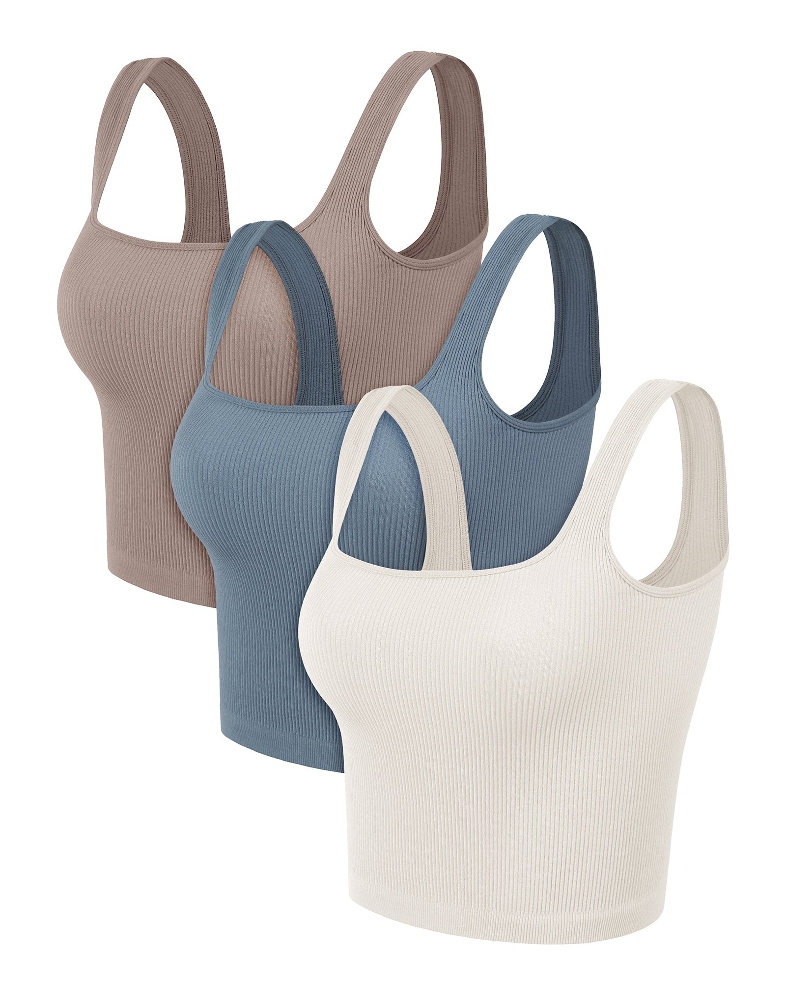 3-Pack Waist Length Seamless Square Neck Ribbed Knit Tank - ododos