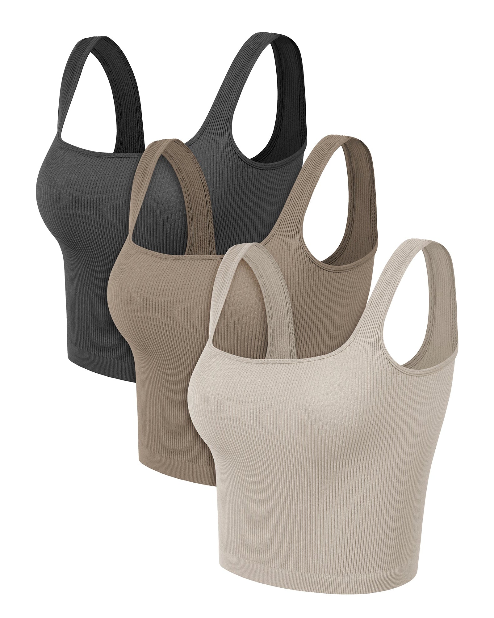 3-Pack Waist Length Seamless Square Neck Ribbed Knit Tank - ododos