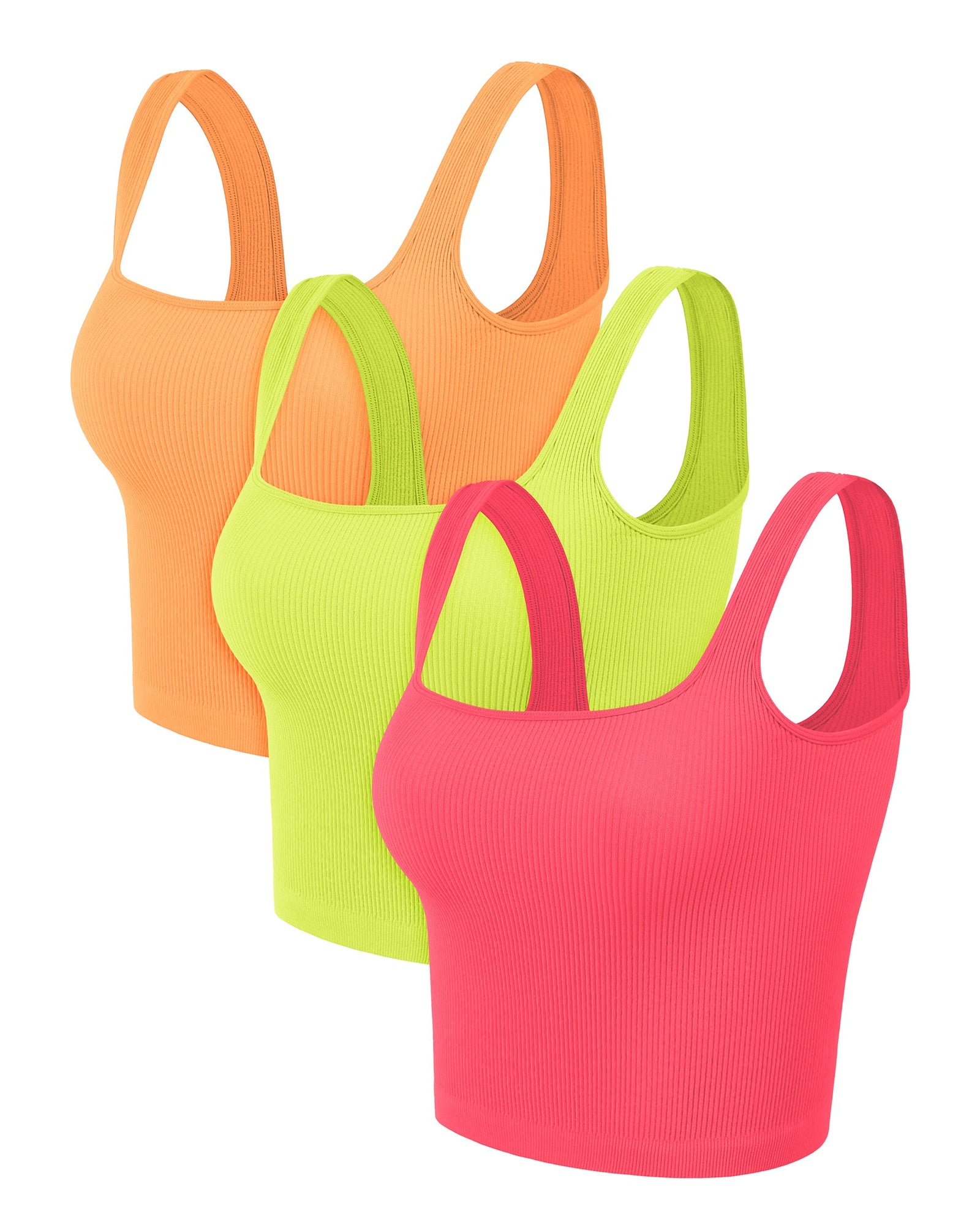 3-Pack Waist Length Seamless Square Neck Ribbed Knit Tank - ododos