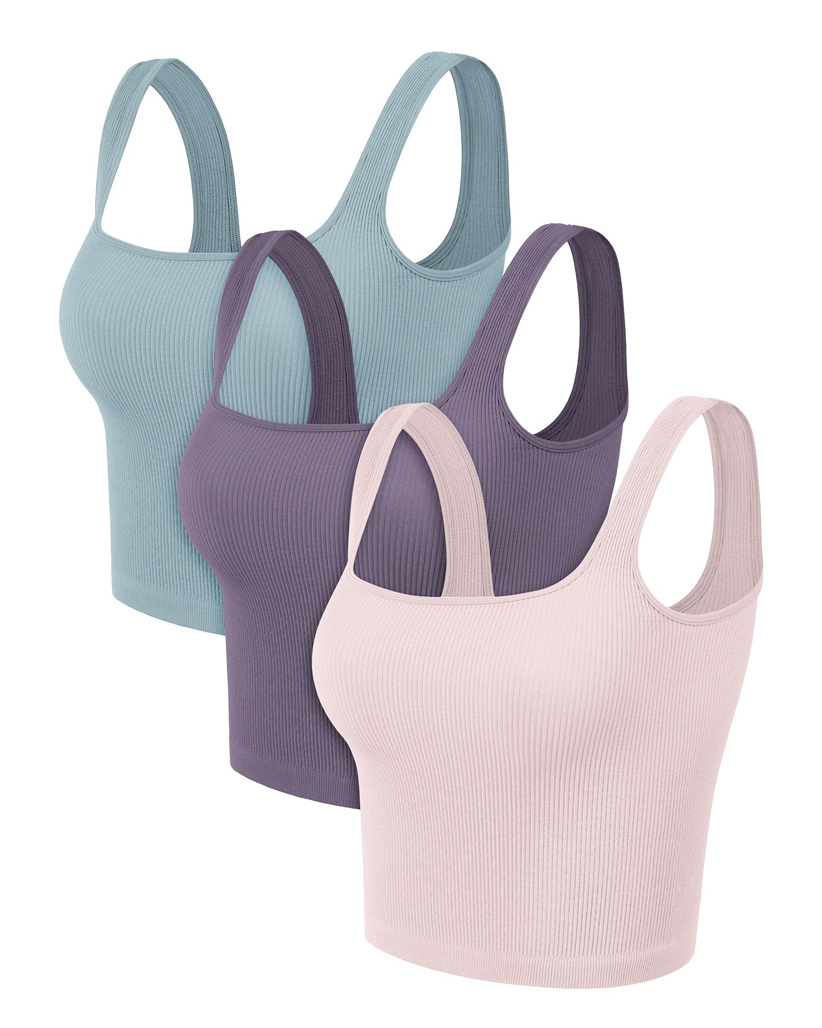 3-Pack Waist Length Seamless Square Neck Ribbed Knit Tank - ododos