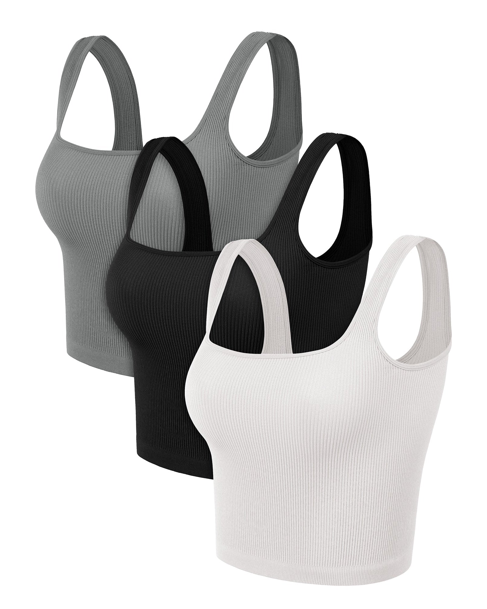 3-Pack Waist Length Seamless Square Neck Ribbed Knit Tank - ododos