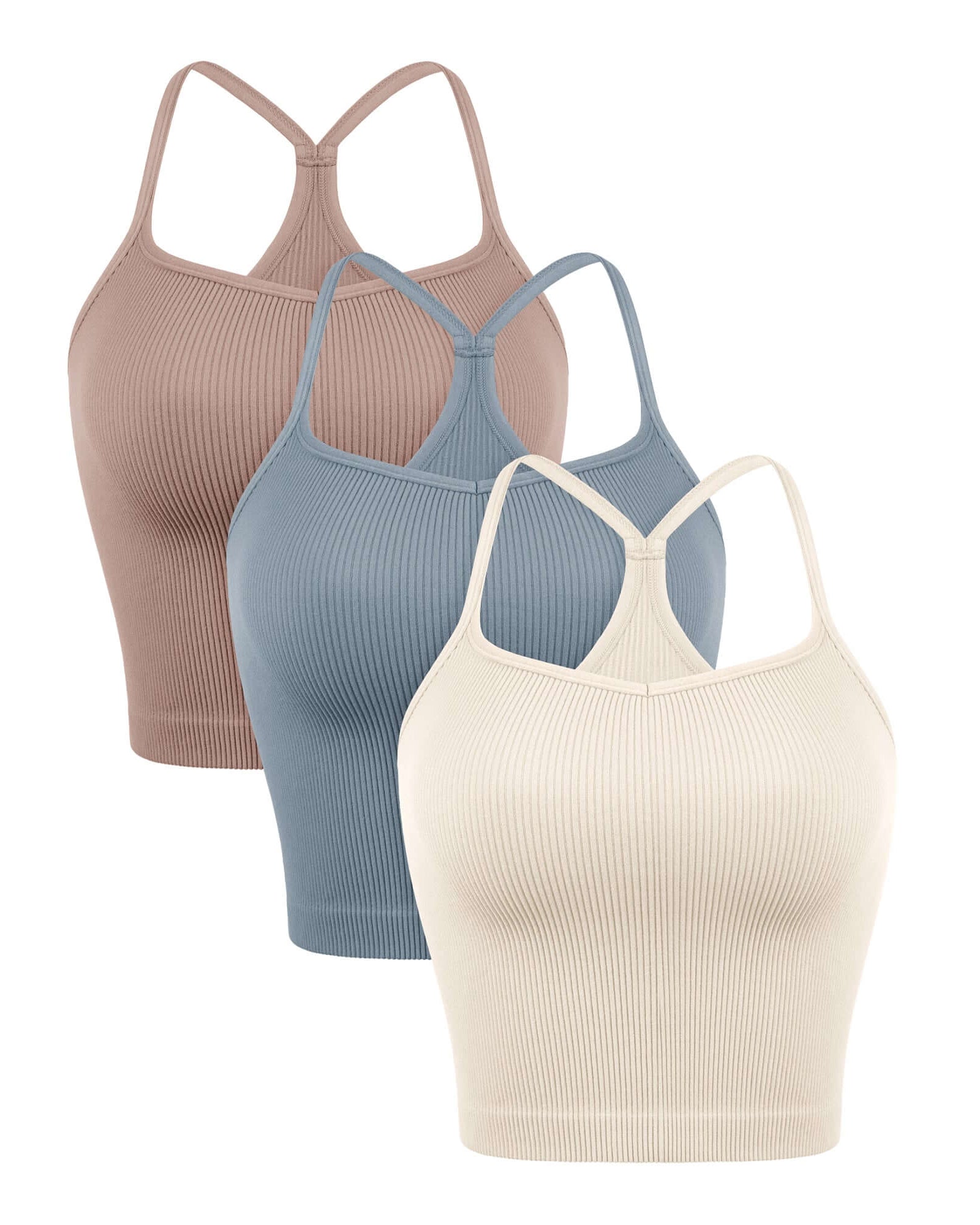 3-Pack Seamless Sweetheart Neck Crop Tank Tops Ivory+Dusty Blue+Sphinx - ododos
