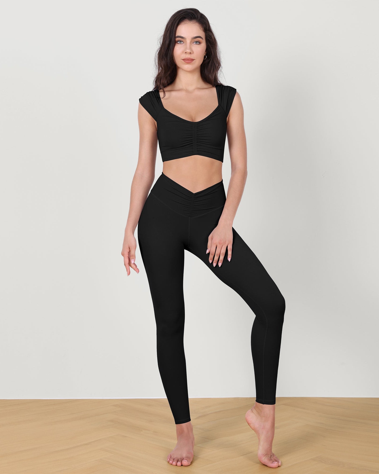 V-Neck Ruched Front Crop Tank - ododos