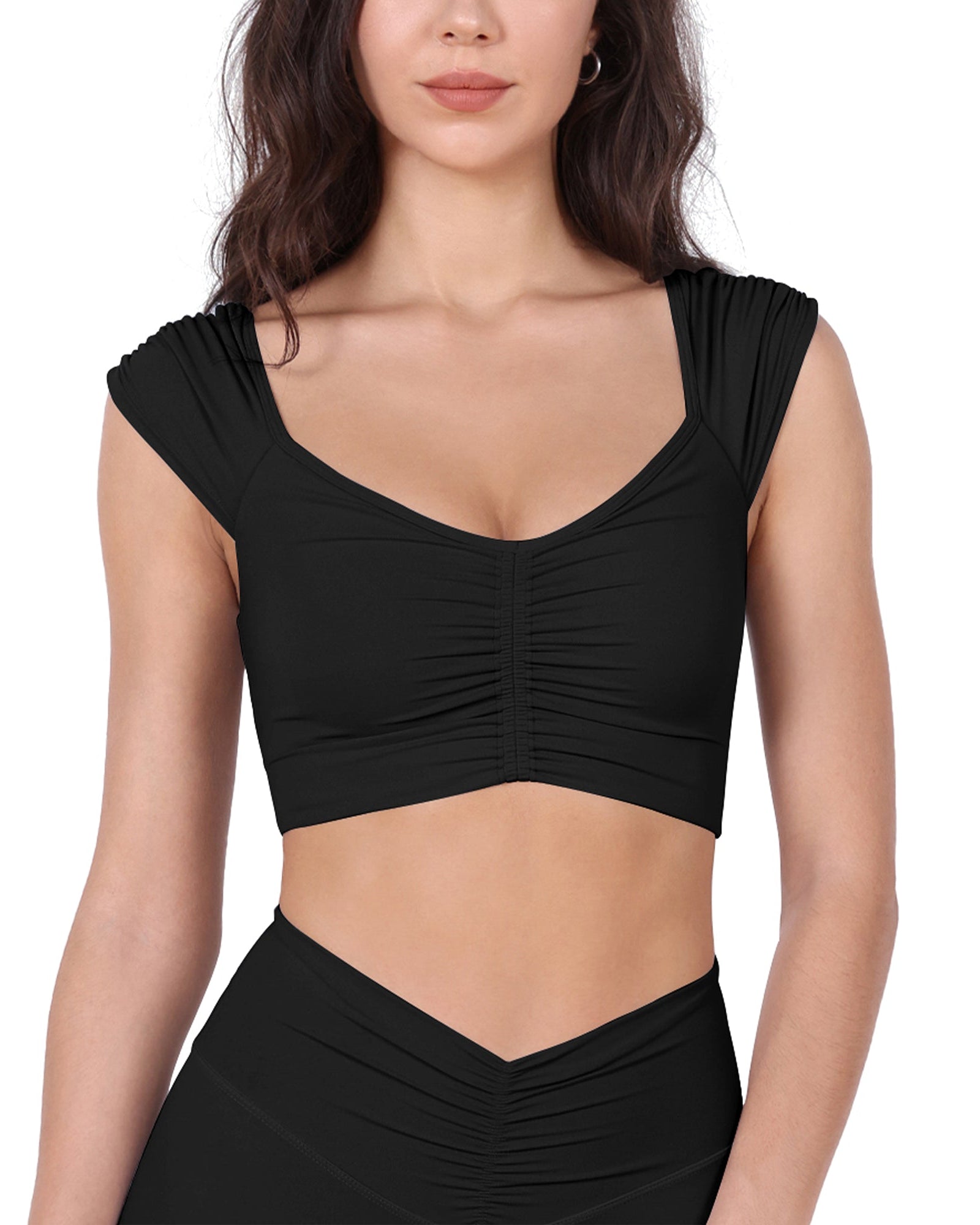 V-Neck Ruched Front Crop Tank - ododos