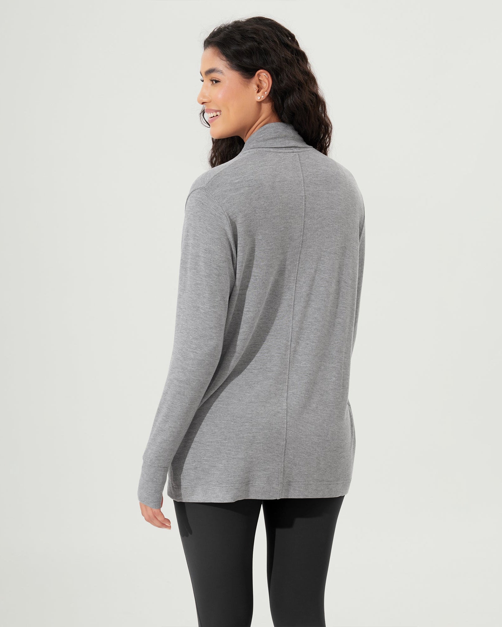 Drape Open Front Cozy Soft Cardigans Outerwear with Pockets Thumb Hole - ododos