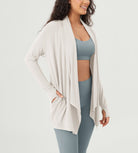 Drape Open Front Cozy Soft Cardigans Outerwear with Pockets Thumb Hole - ododos