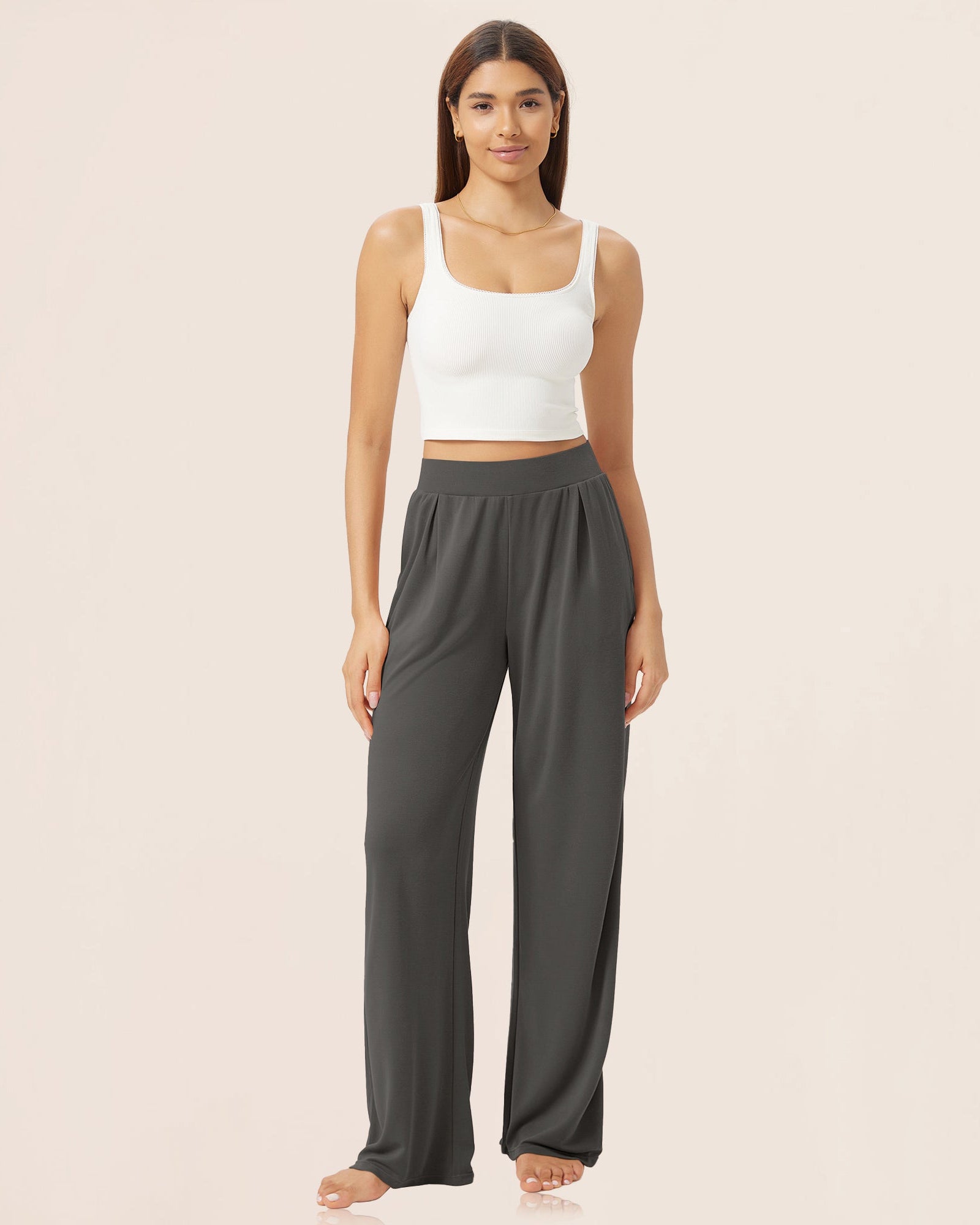 29 Drapey Soft WideHigh Waist Lounge Pants with Pockets Charcoal - ododos