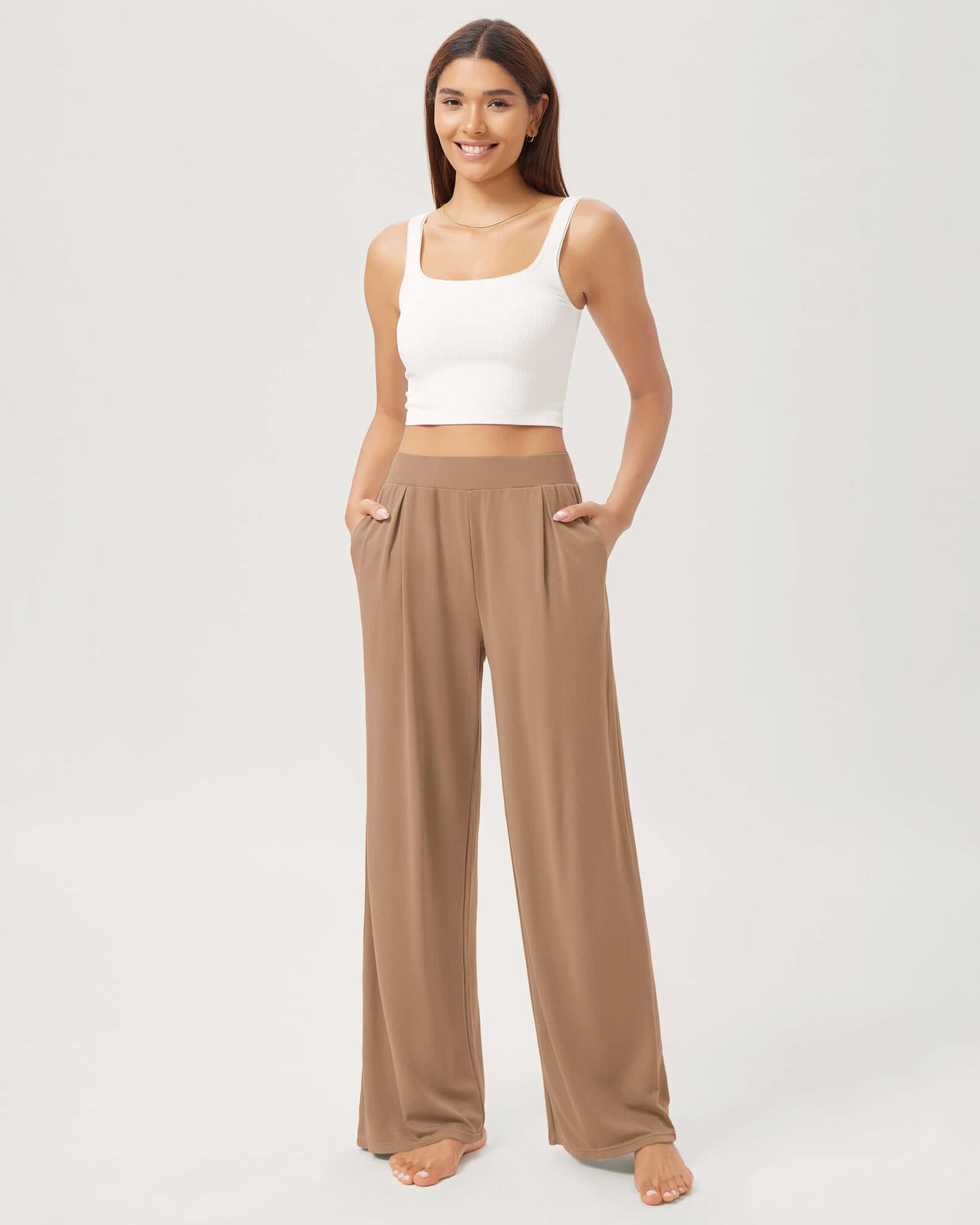 29 Drapey Soft WideHigh Waist Lounge Pants with Pockets Khaki - ododos