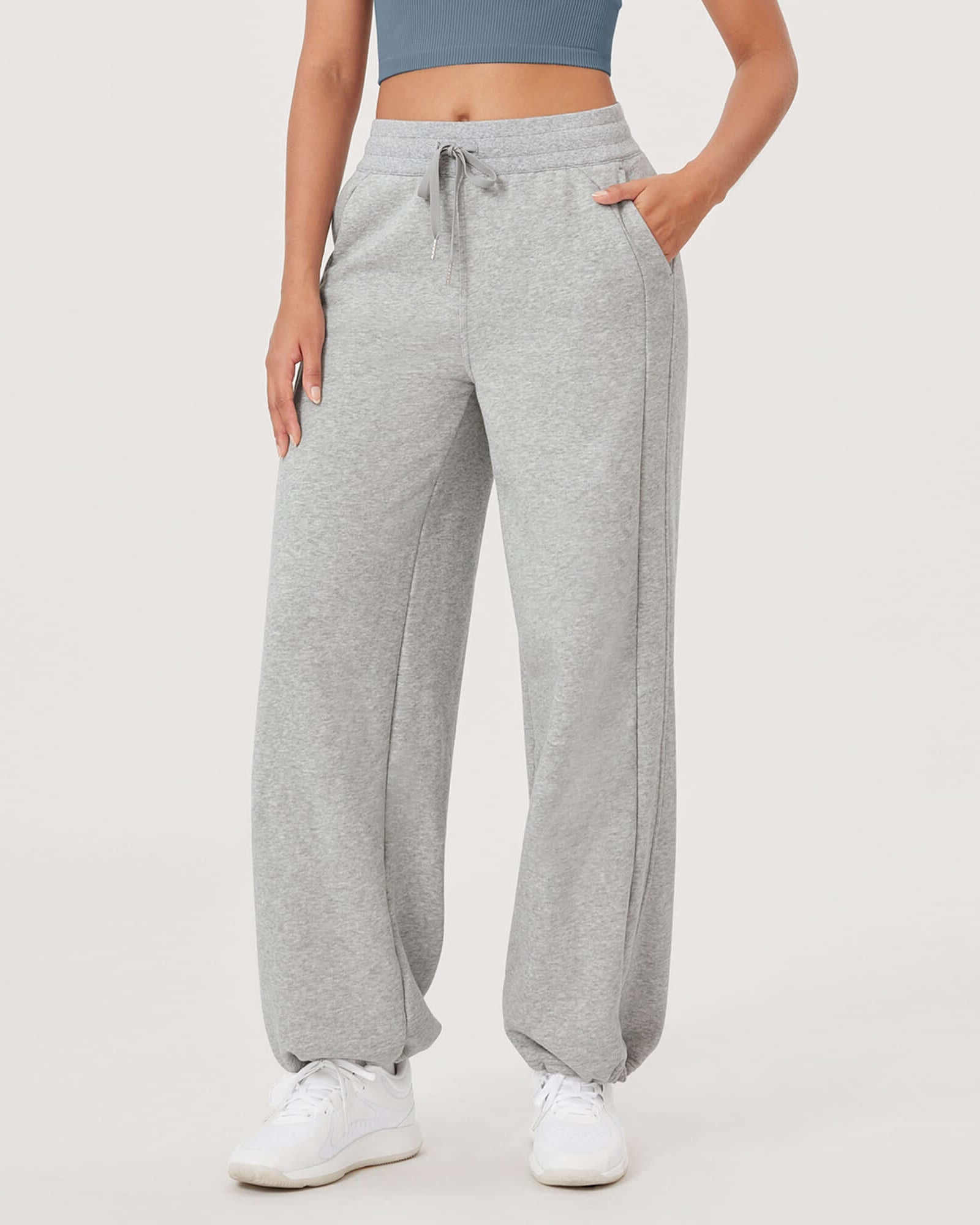 Fleece Lined Mid-Rise Relaxed Pull-On Jogger Pant with Pockets Heather Grey - ododos
