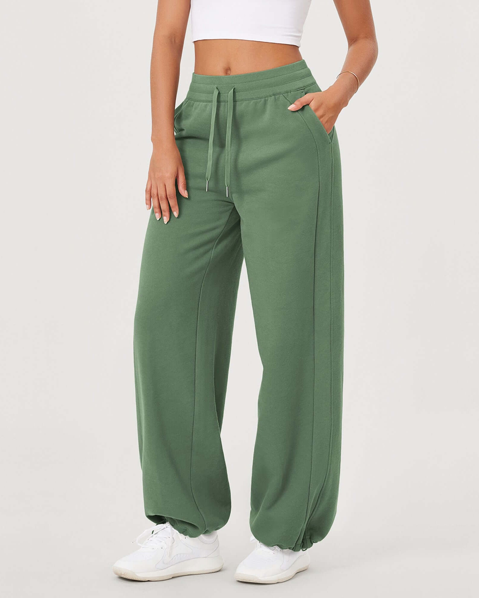 Fleece Lined Mid-Rise Relaxed Pull-On Jogger Pant with Pockets Medium Olive - ododos